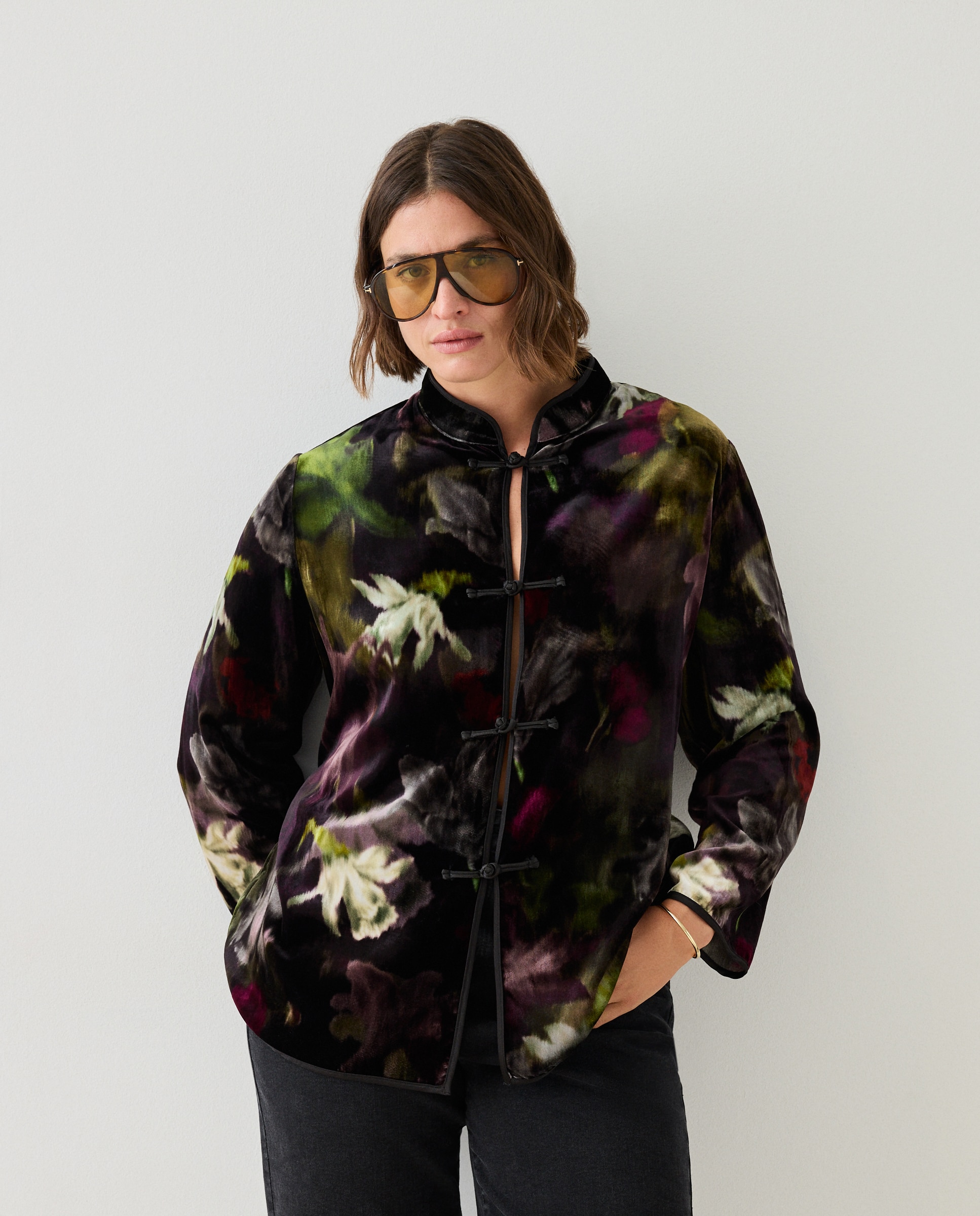 Chaqueta de mujer de terciopelo estampada - Couchel - Negro Negro-1