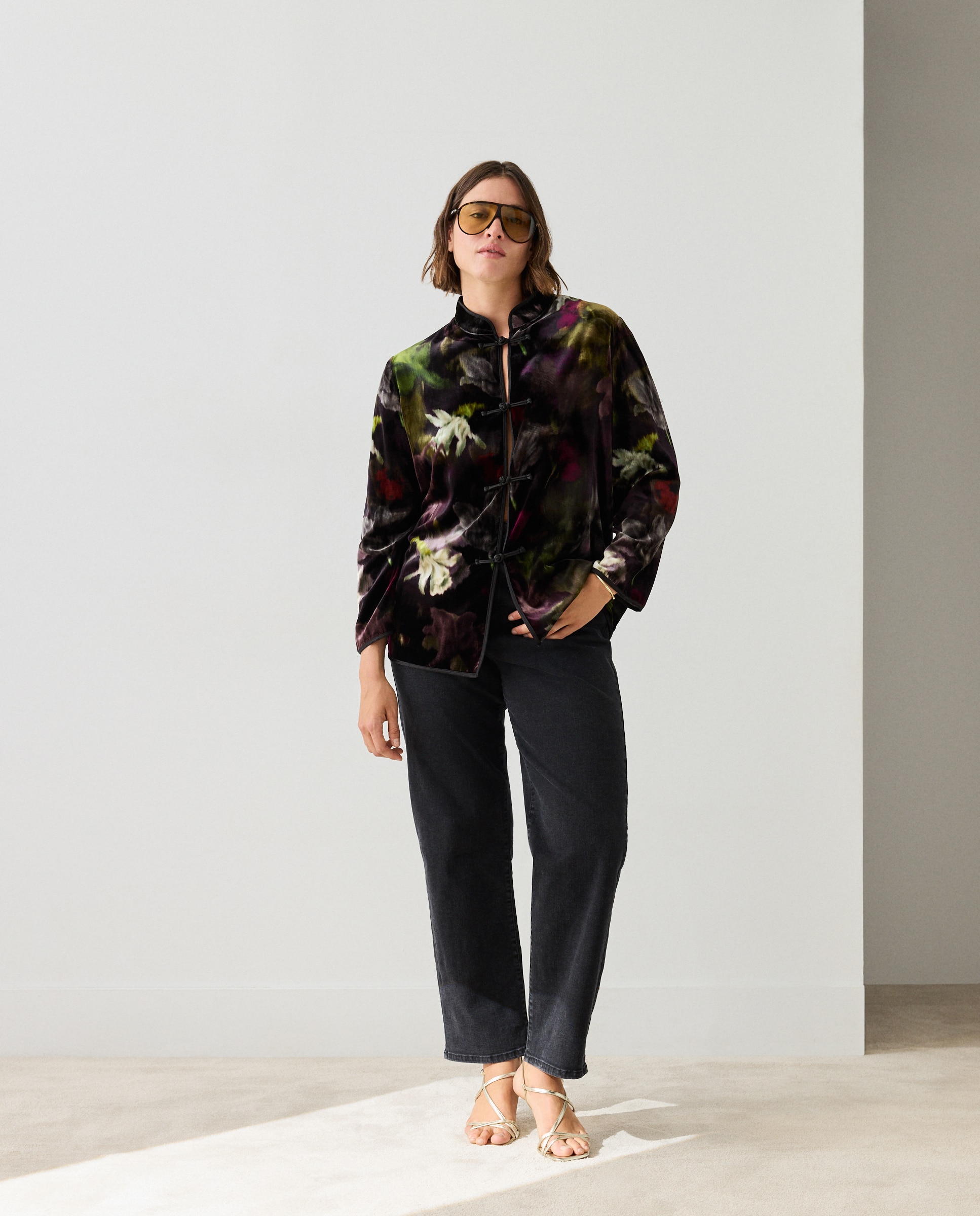 Chaqueta de mujer de terciopelo estampada - Couchel - Negro Negro-2