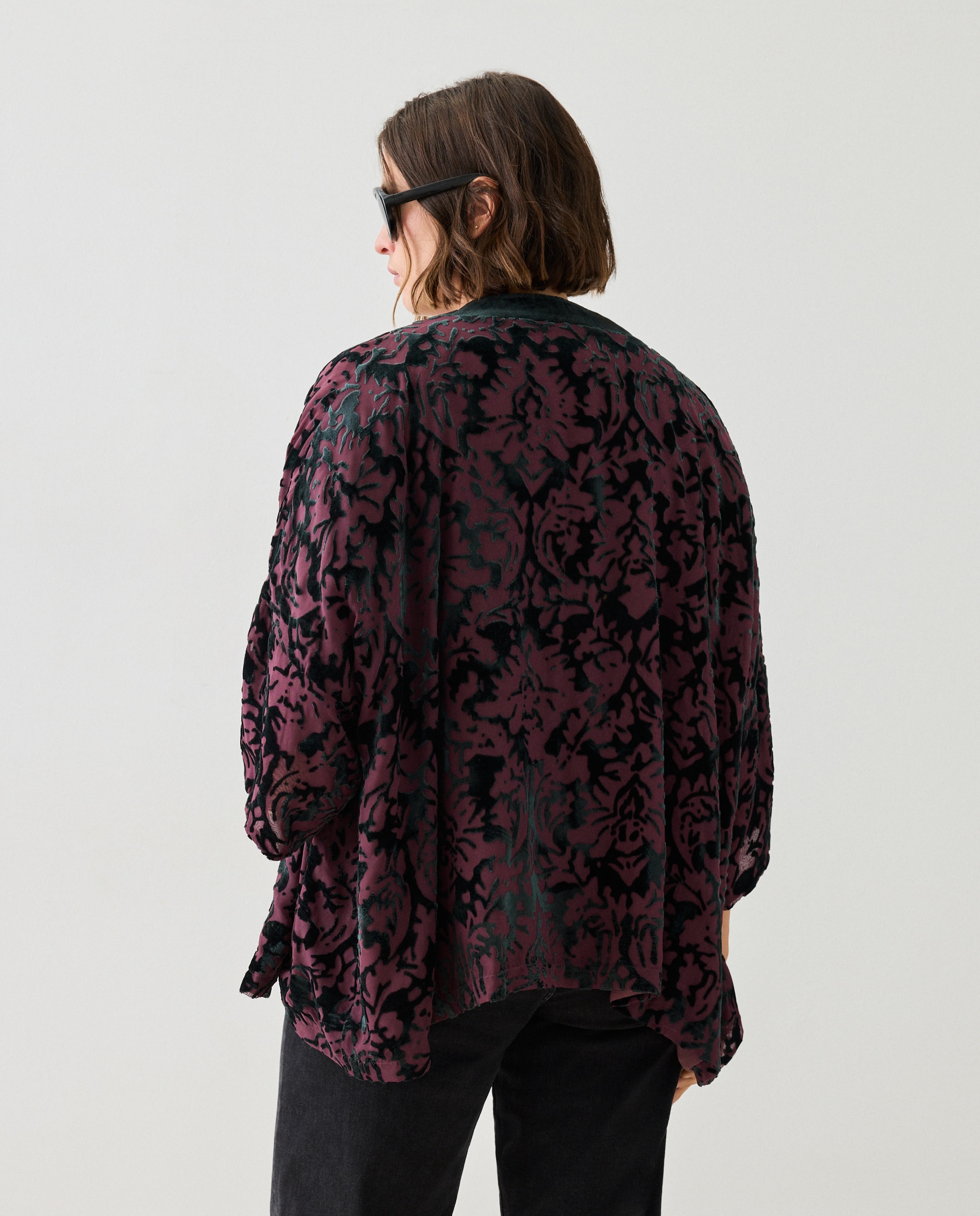 Kimono de terciopelo liso de mujer - Couchel - Burdeos Burdeos-3