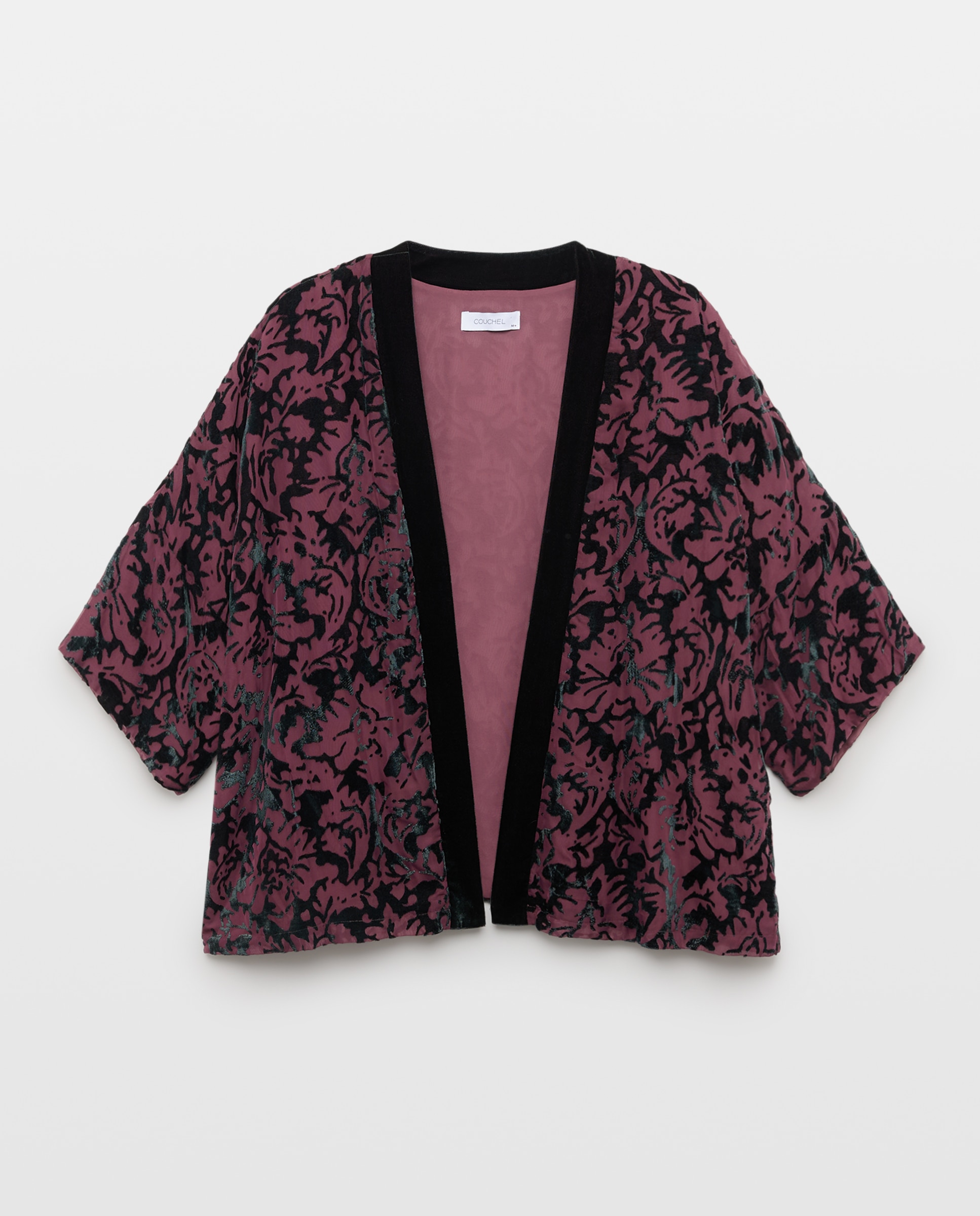 Kimono de terciopelo liso de mujer - Couchel - Burdeos Burdeos-4