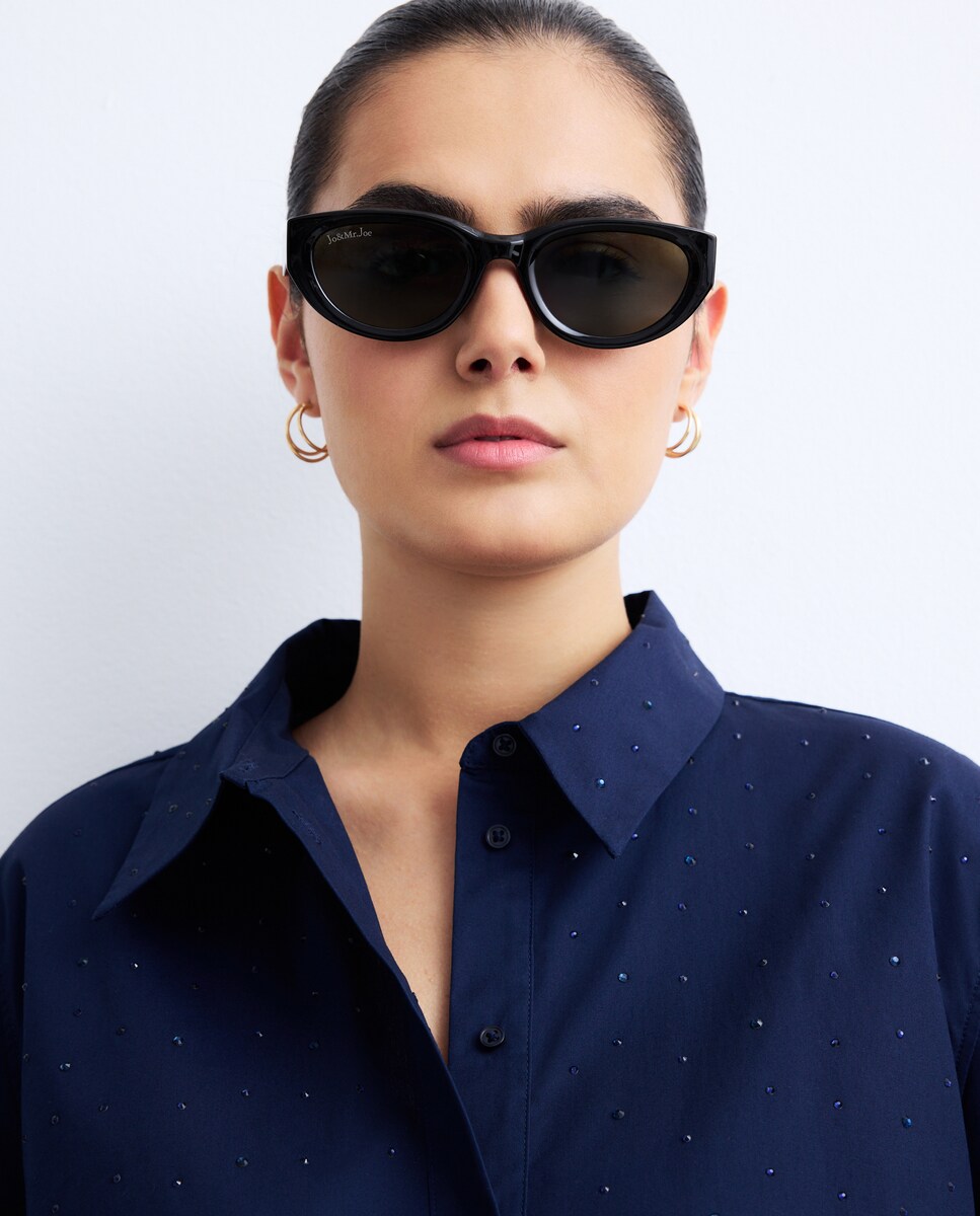 Camisa de Algodão com Strass Azul-marinho-3