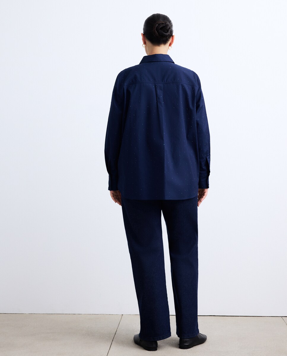 Camisa de Algodão com Strass Azul-marinho-4