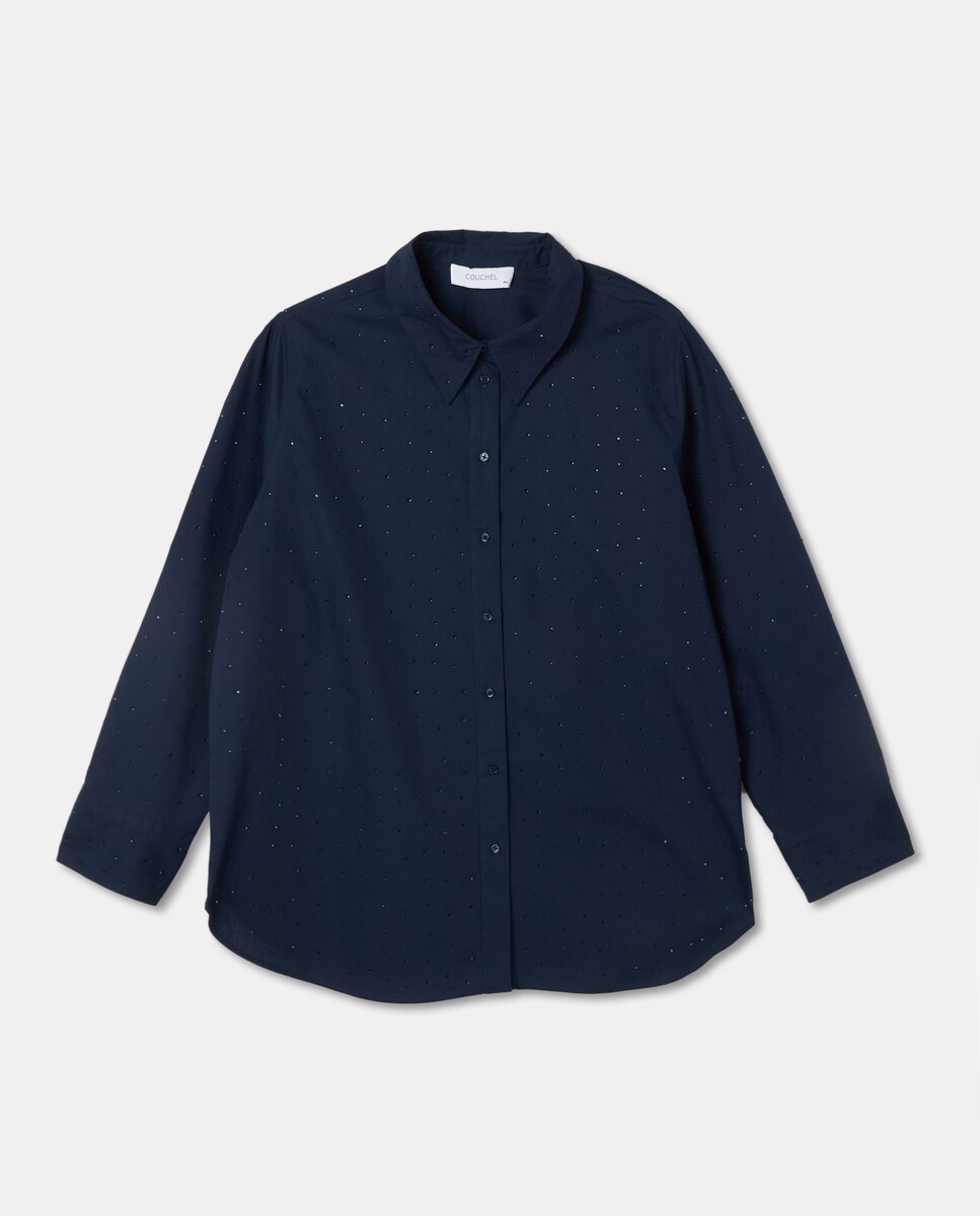 Camisa de Algodão com Strass Azul-marinho-5