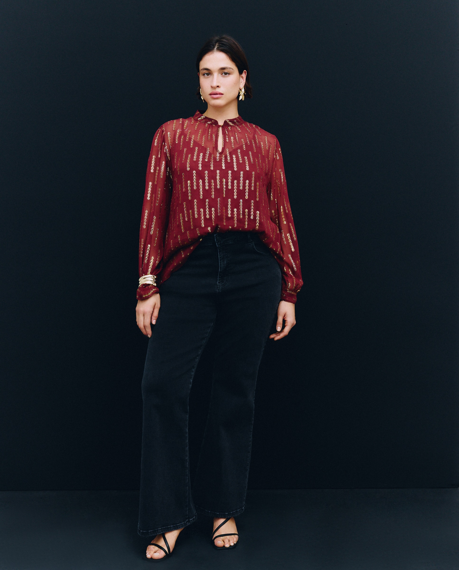 Blusa Lisa de Manga Comprida Bordeaux-1