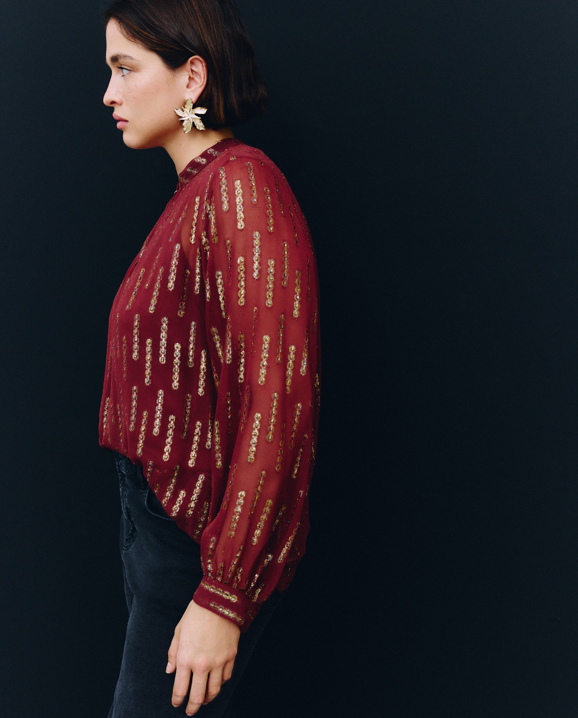 Blusa Lisa de Manga Comprida Bordeaux-2