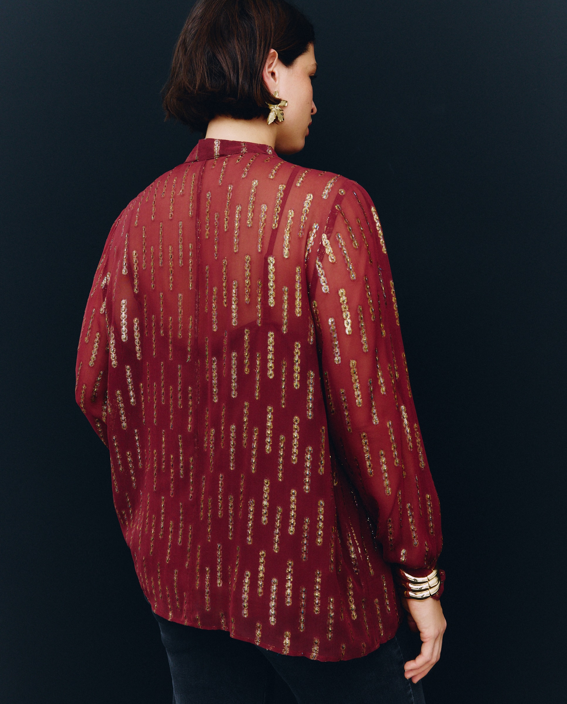 Blusa Lisa de Manga Comprida Bordeaux-3