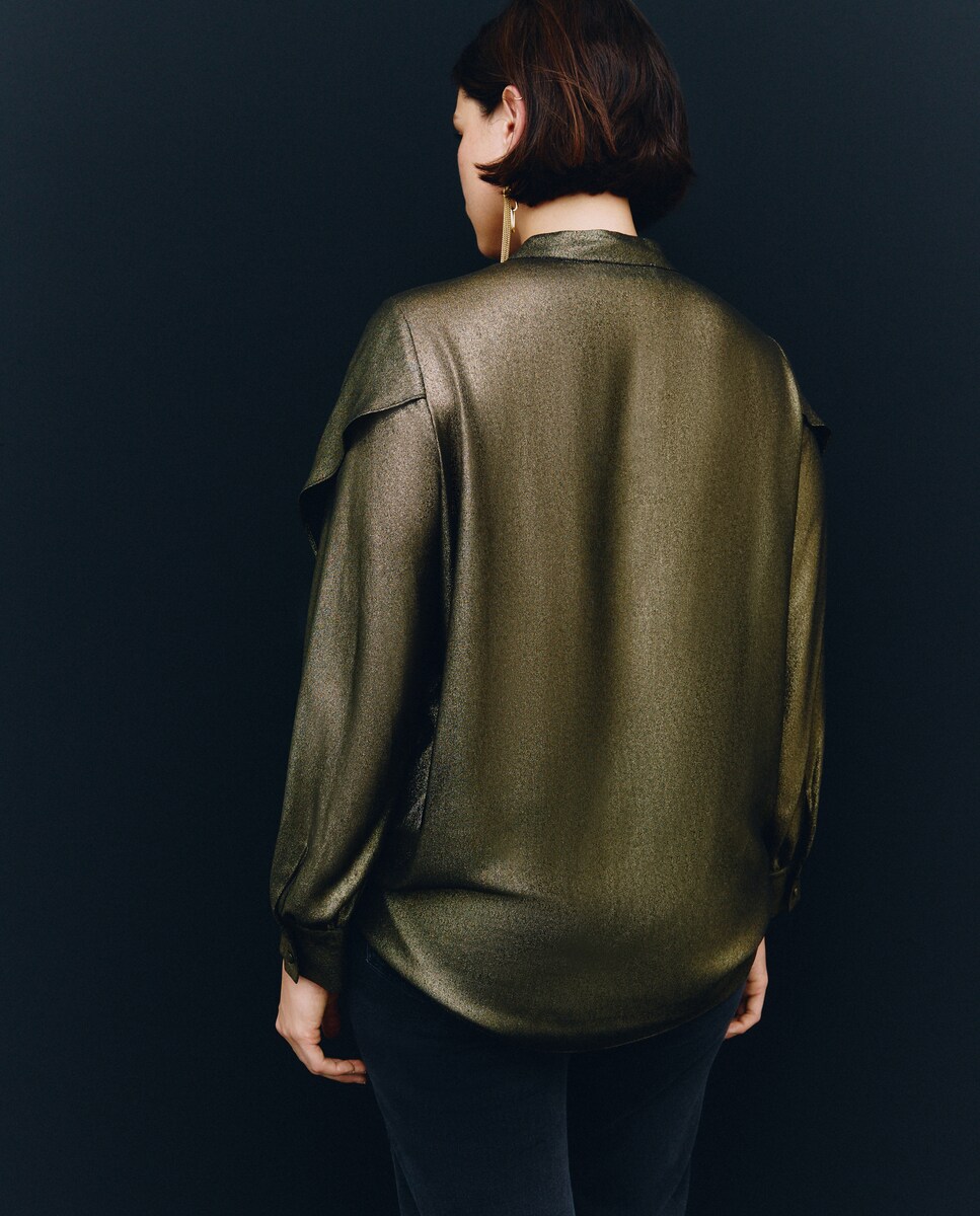 Blusa de Efeito Laminado com Manga Comprida 391 Ouro Velho-3