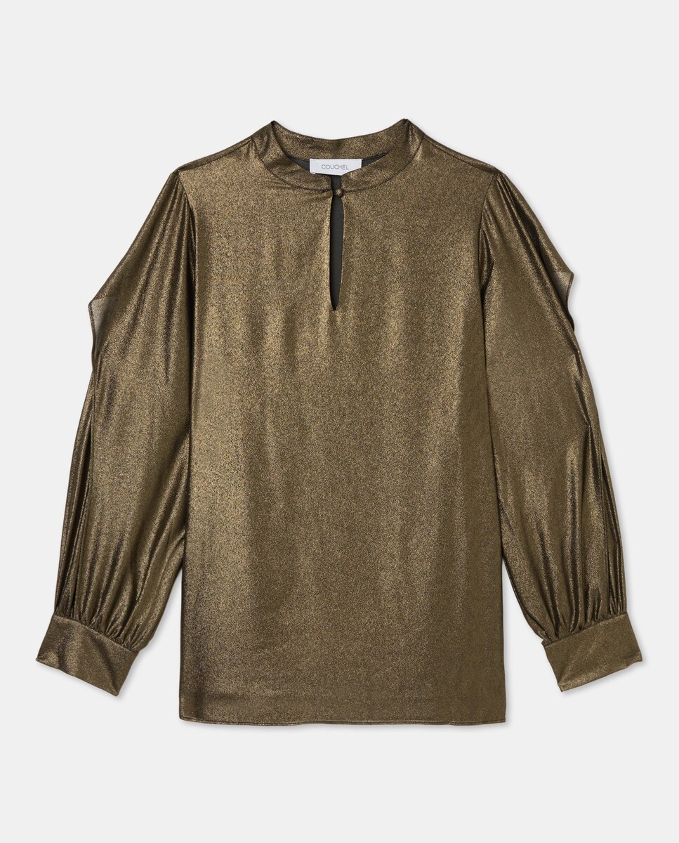 Blusa de Efeito Laminado com Manga Comprida 391 Ouro Velho-4