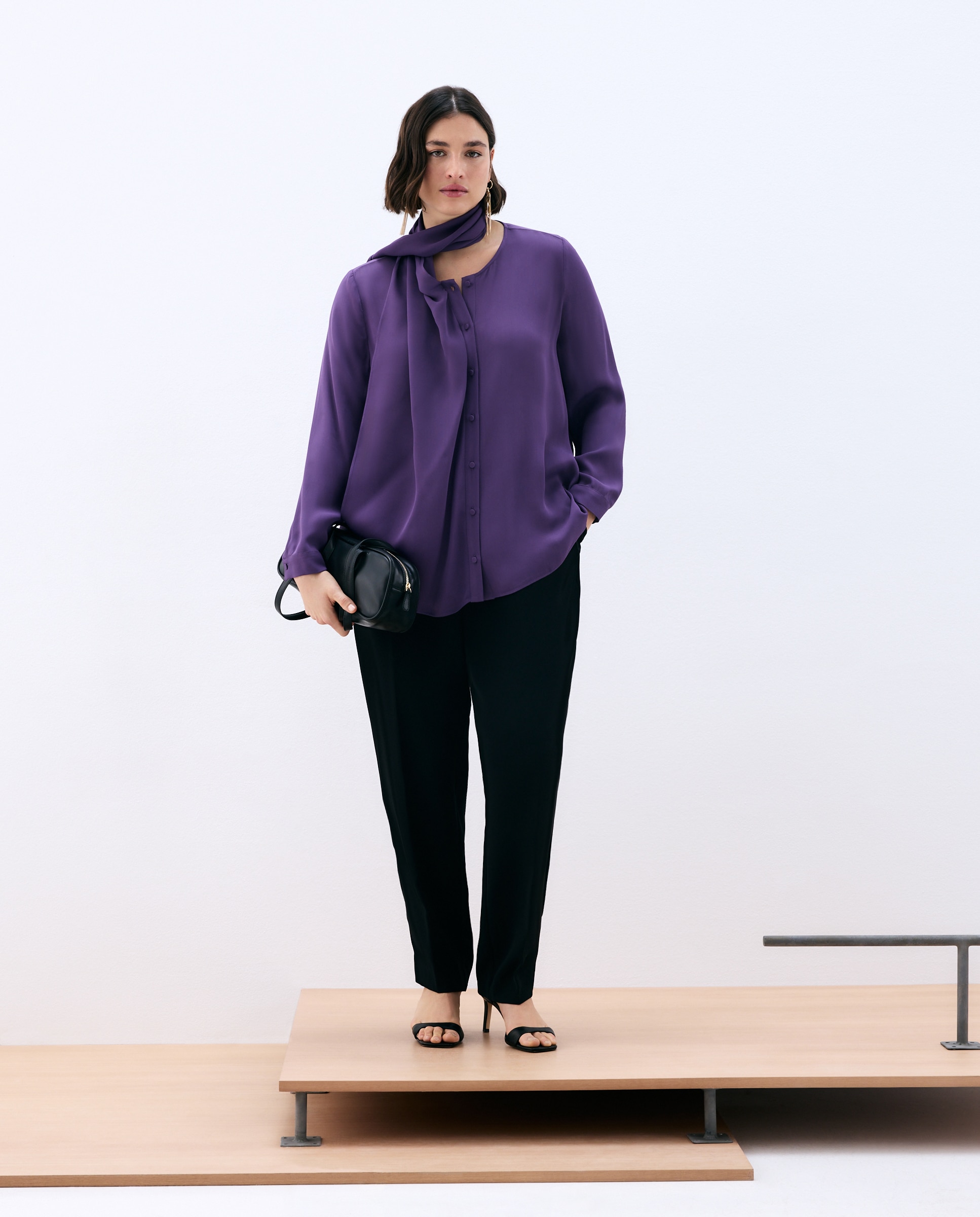 Camisa de Manga Comprida com Folho à Frente Roxo-1