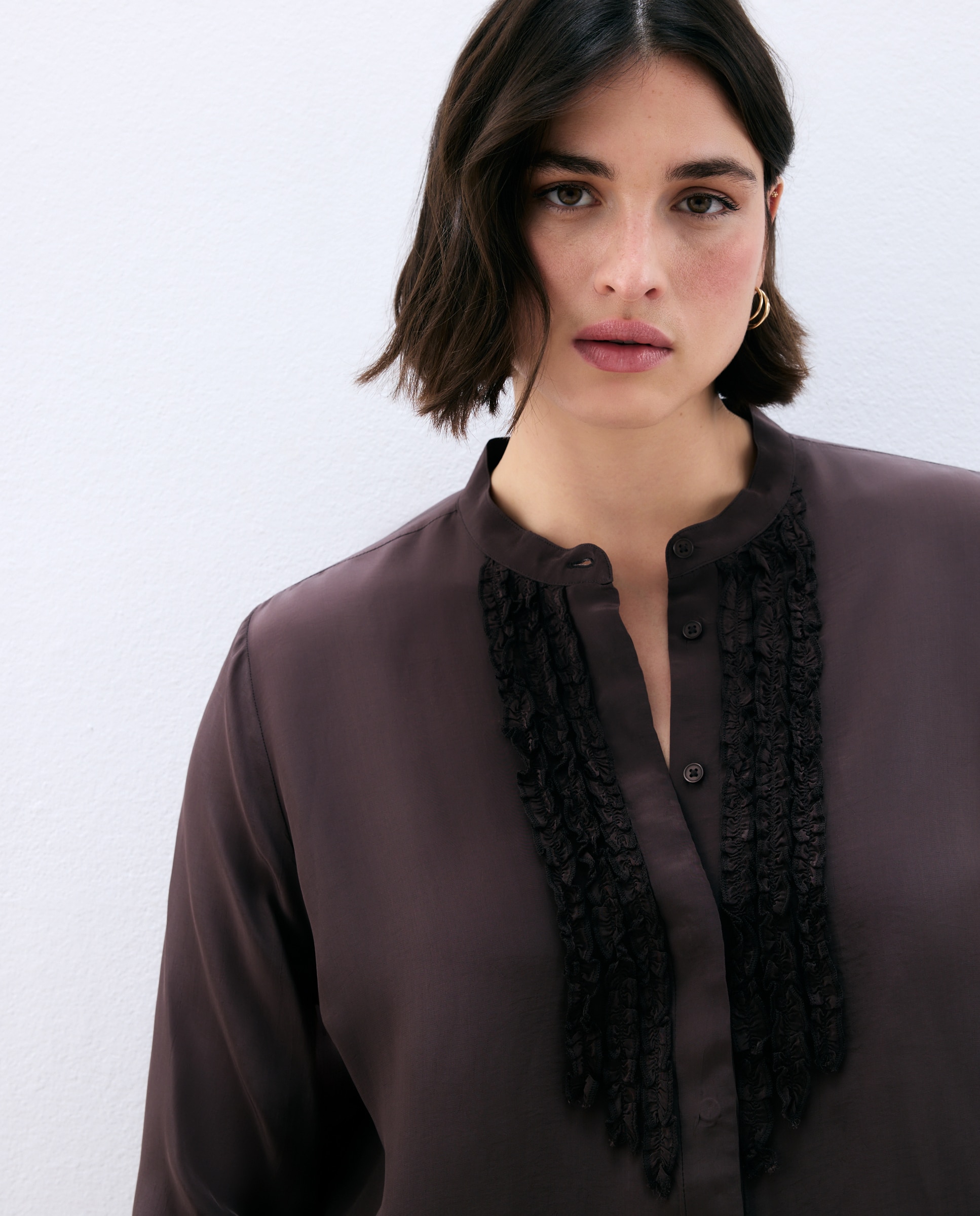 Camisa lisa de manga larga de mujer - Couchel - 120 Crudo 120 Crudo-2