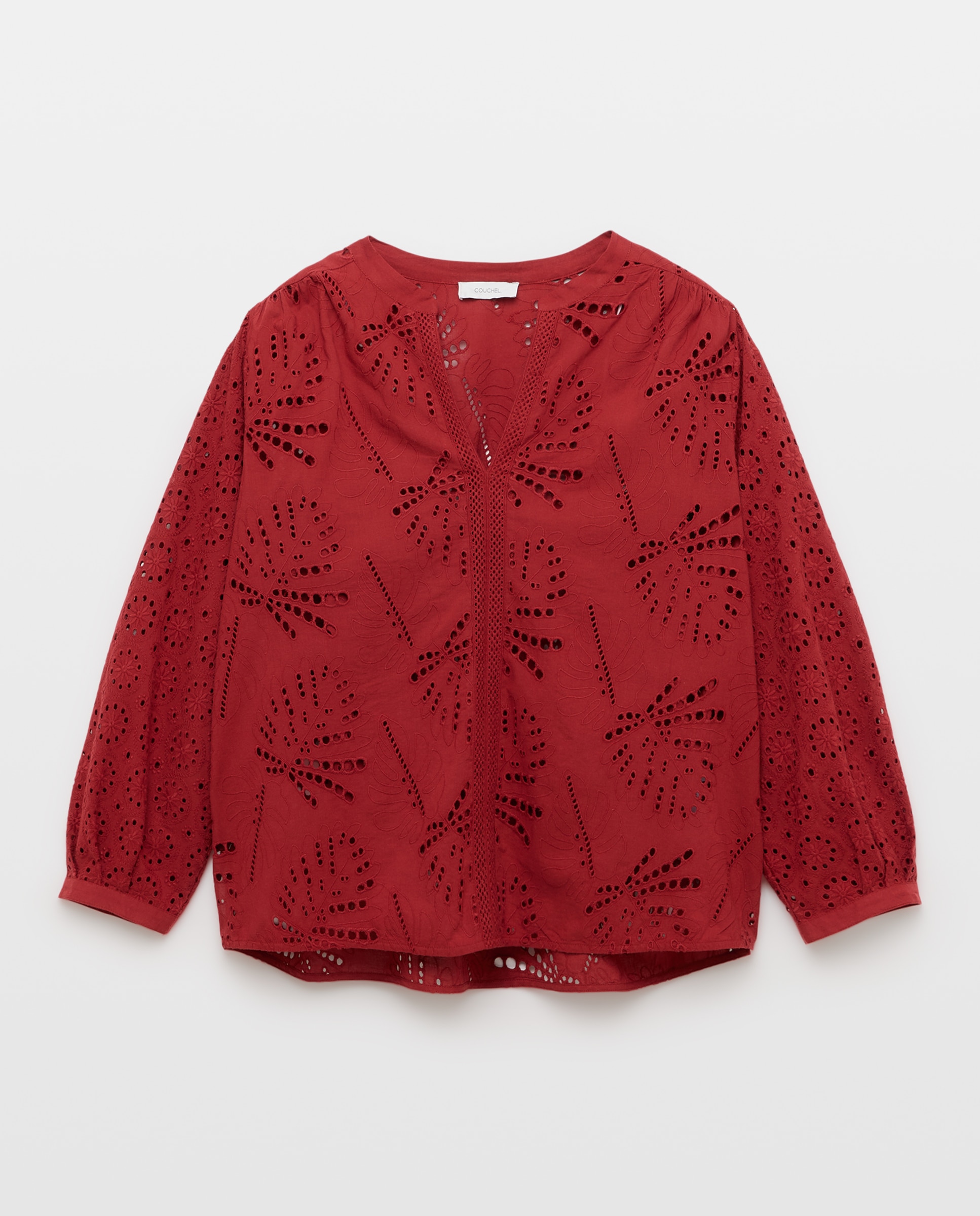 Blusa de Manga Comprida com Bordados Combinados Bordeaux-4