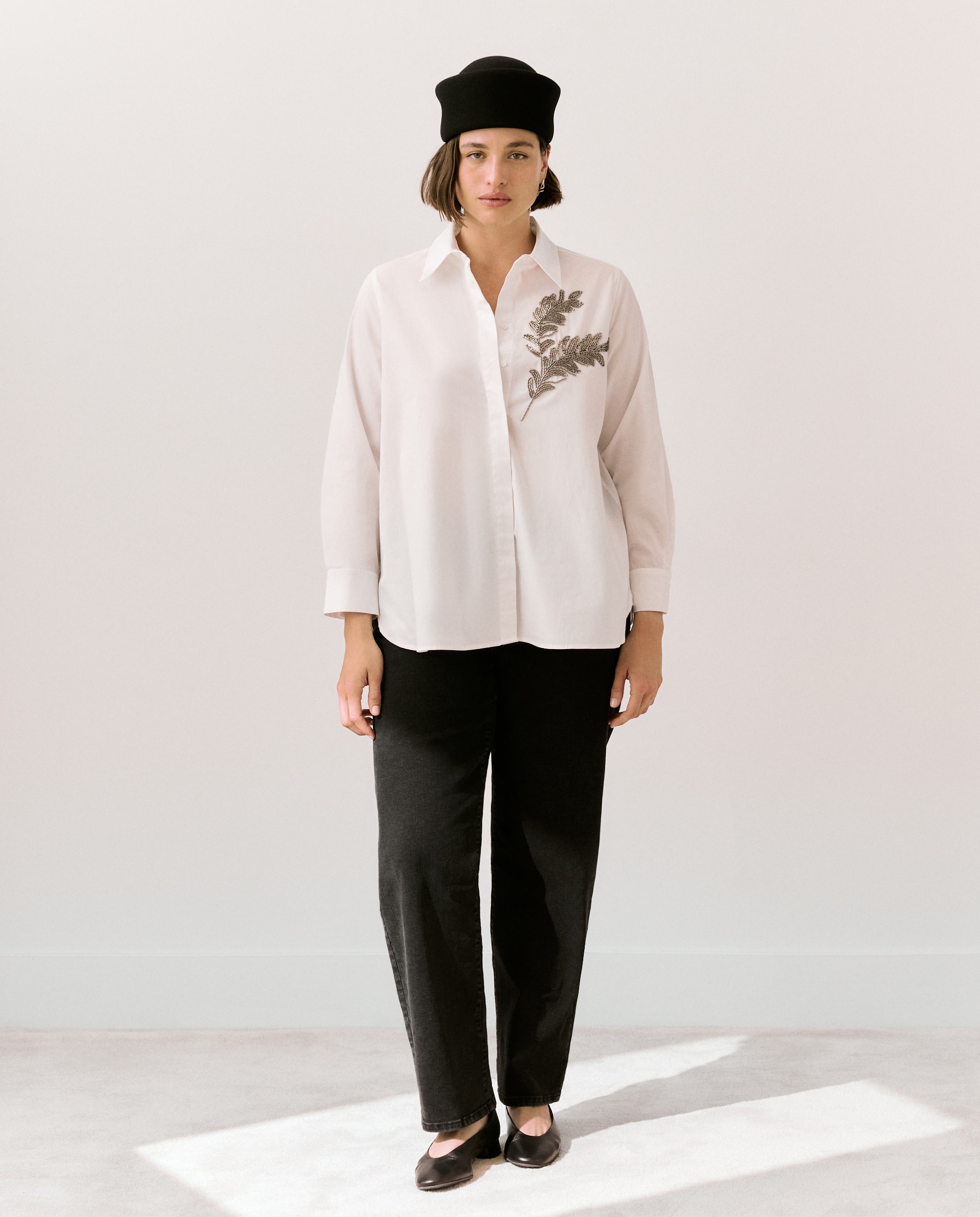 Camisa de popelin de mujer con detalle joyas - Couchel - Blanco Blanco-2