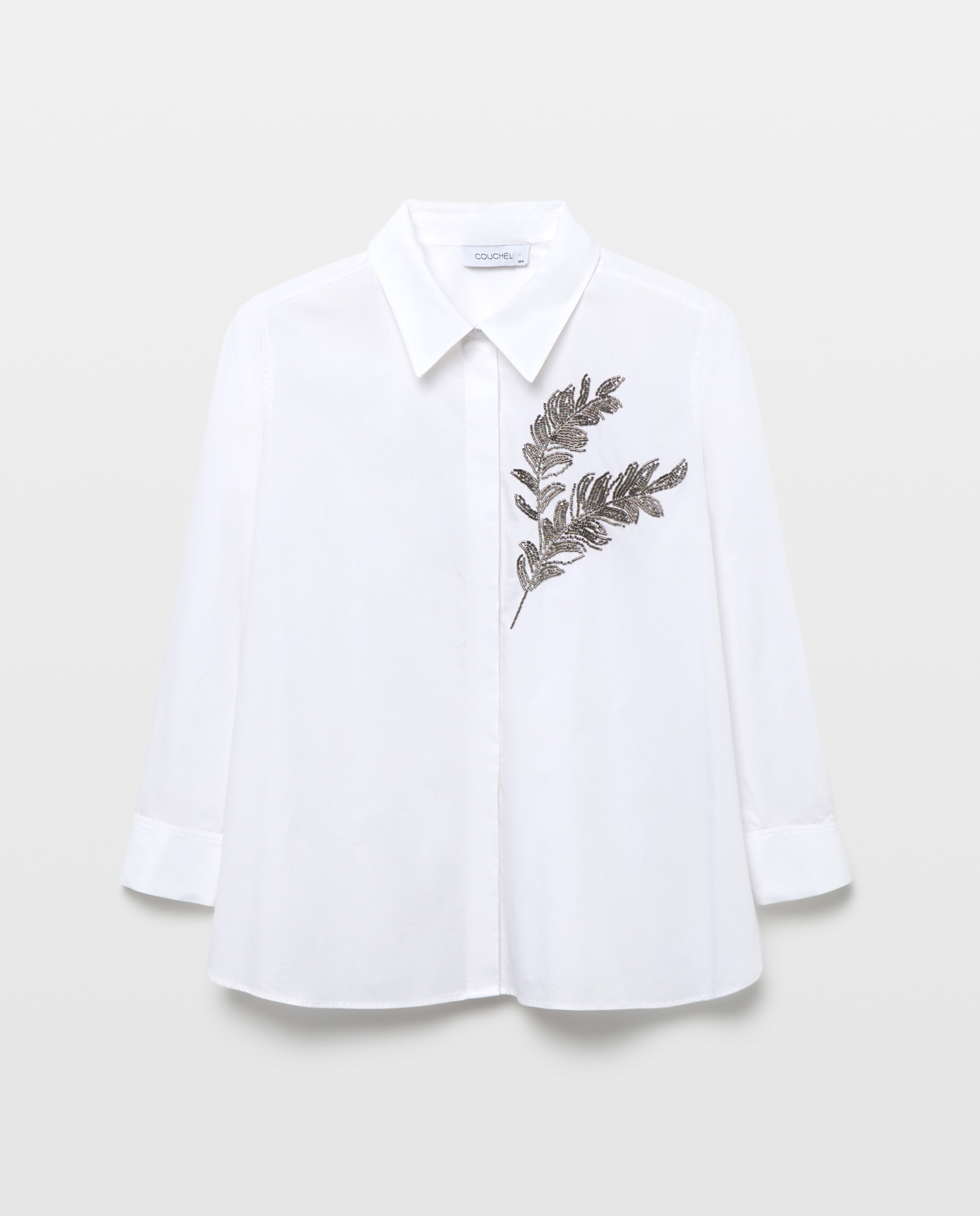 Camisa de popelin de mujer con detalle joyas - Couchel - Blanco Blanco-4