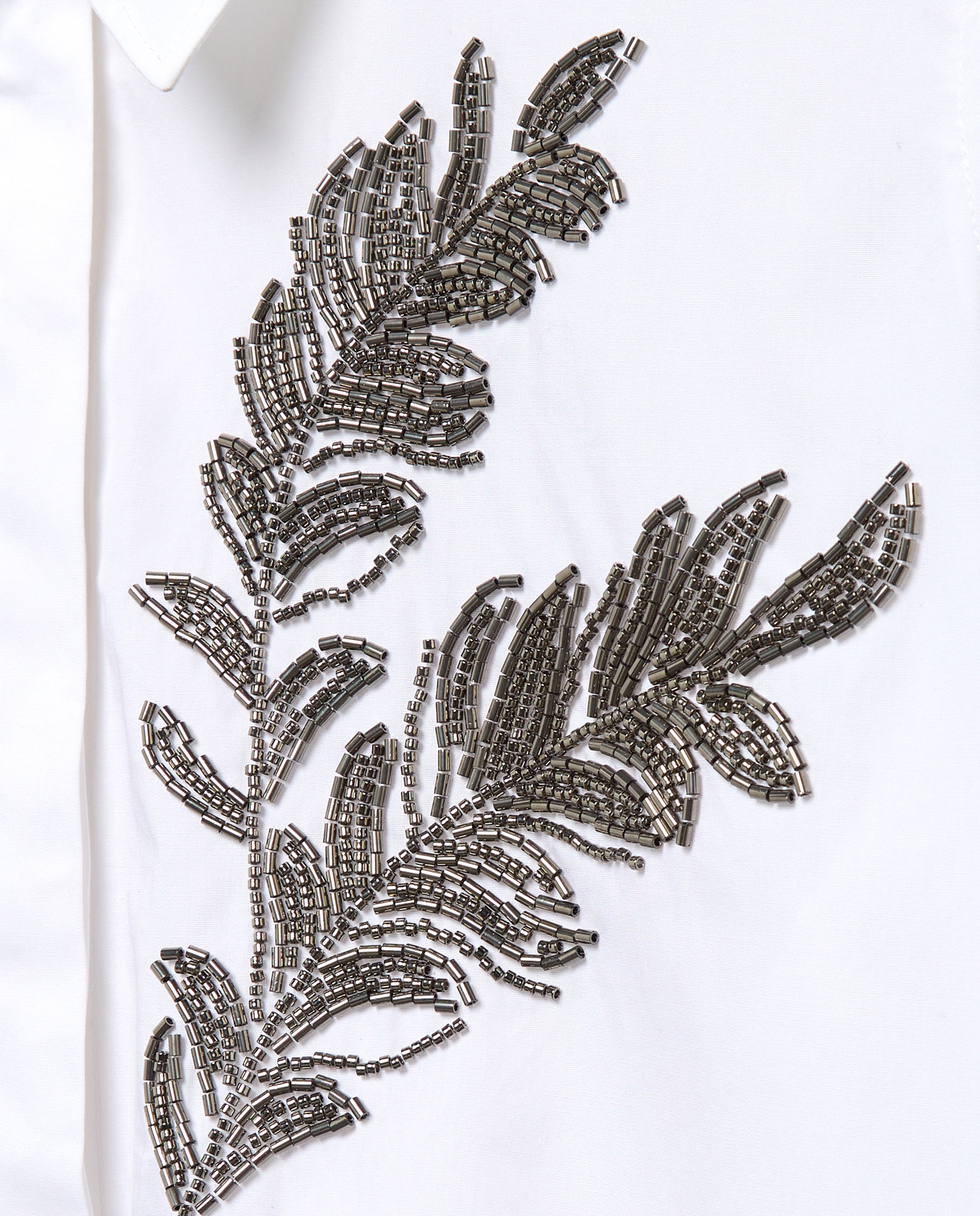 Camisa de popelin de mujer con detalle joyas - Couchel - Blanco Blanco-5