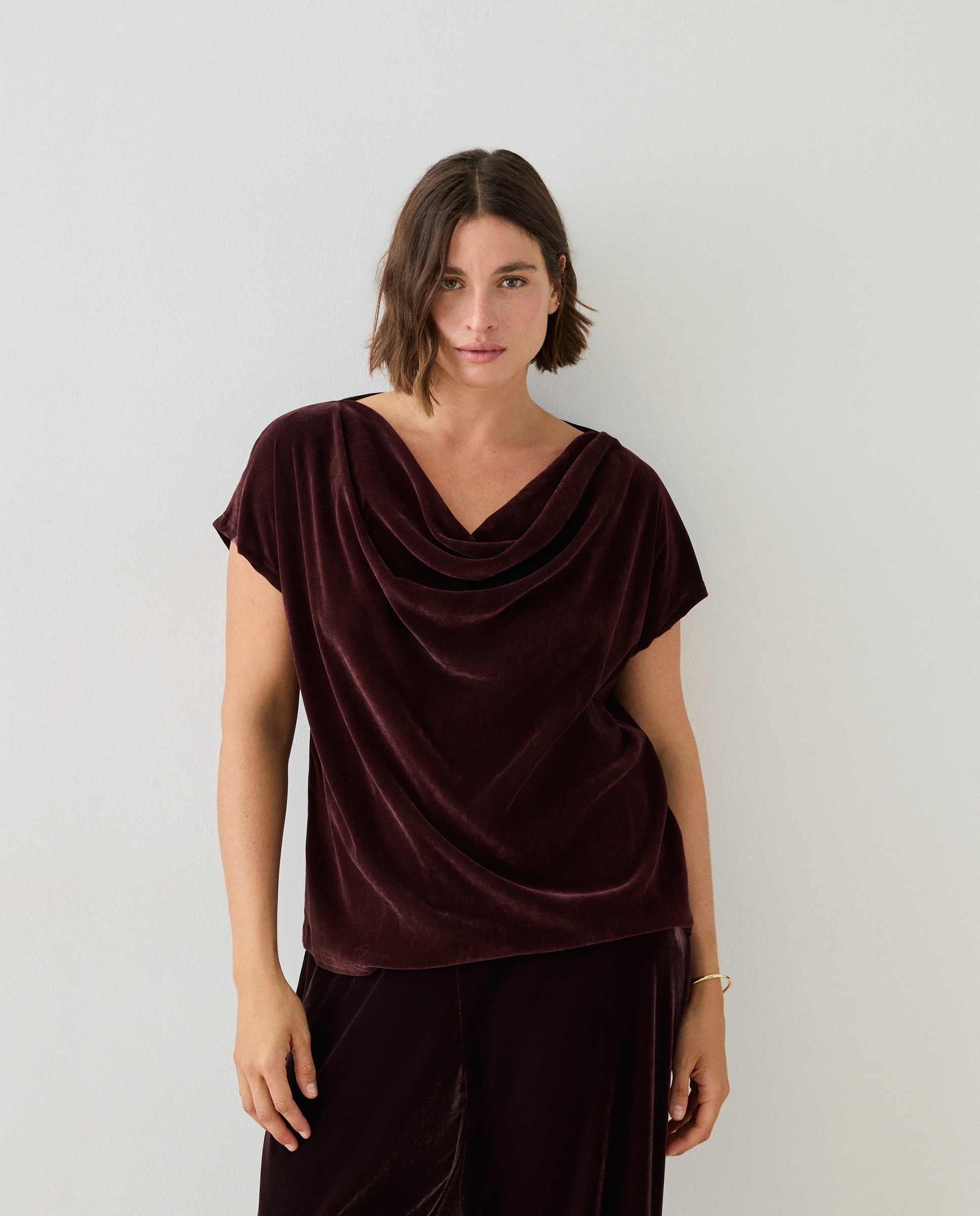 Camiseta de mujer de manga larga con terciopelo - Couchel - Burdeos Burdeos-1