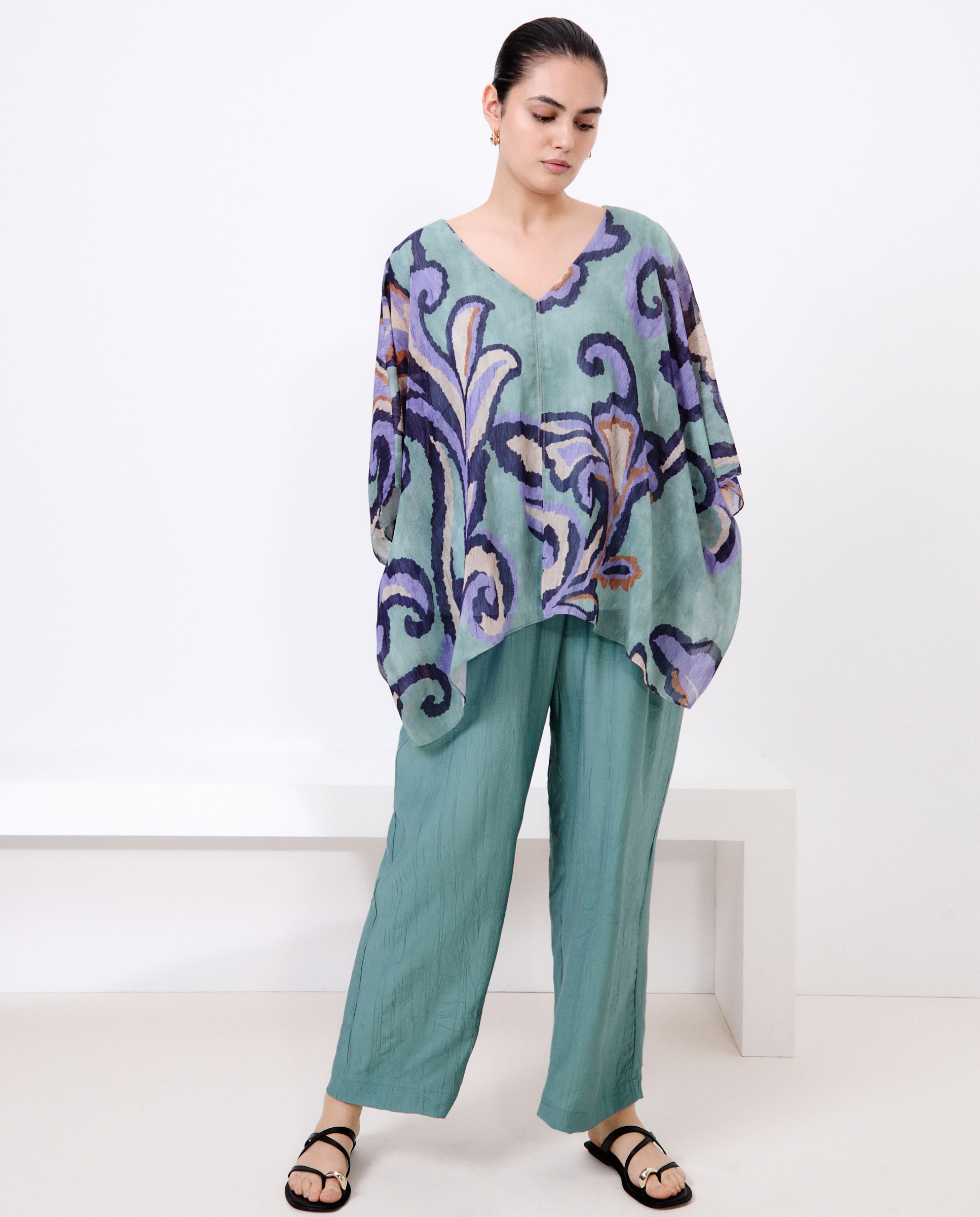 Blusa de mulher de manga curta Verde-2