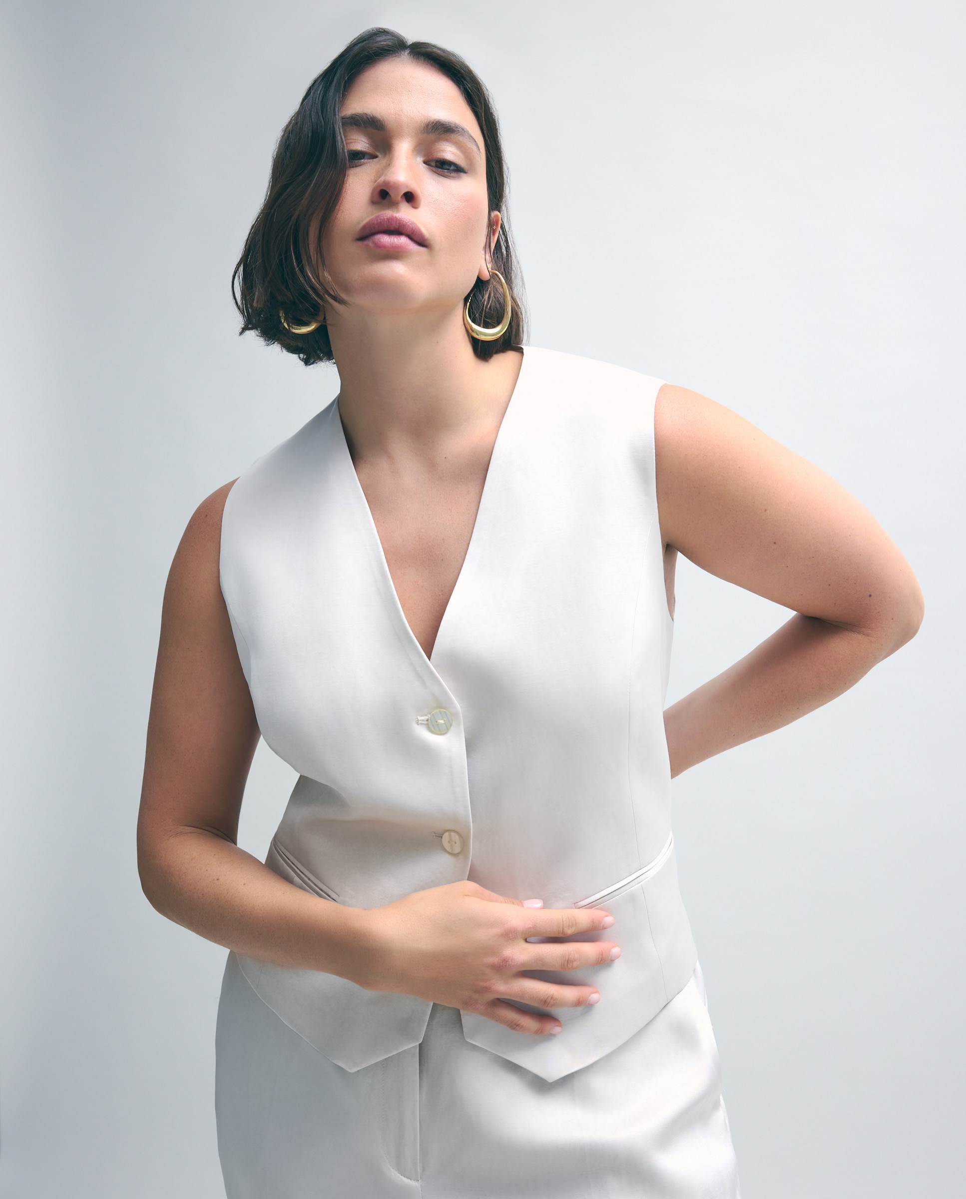 Blusa com Colete Acetinado 130 Marfim-1
