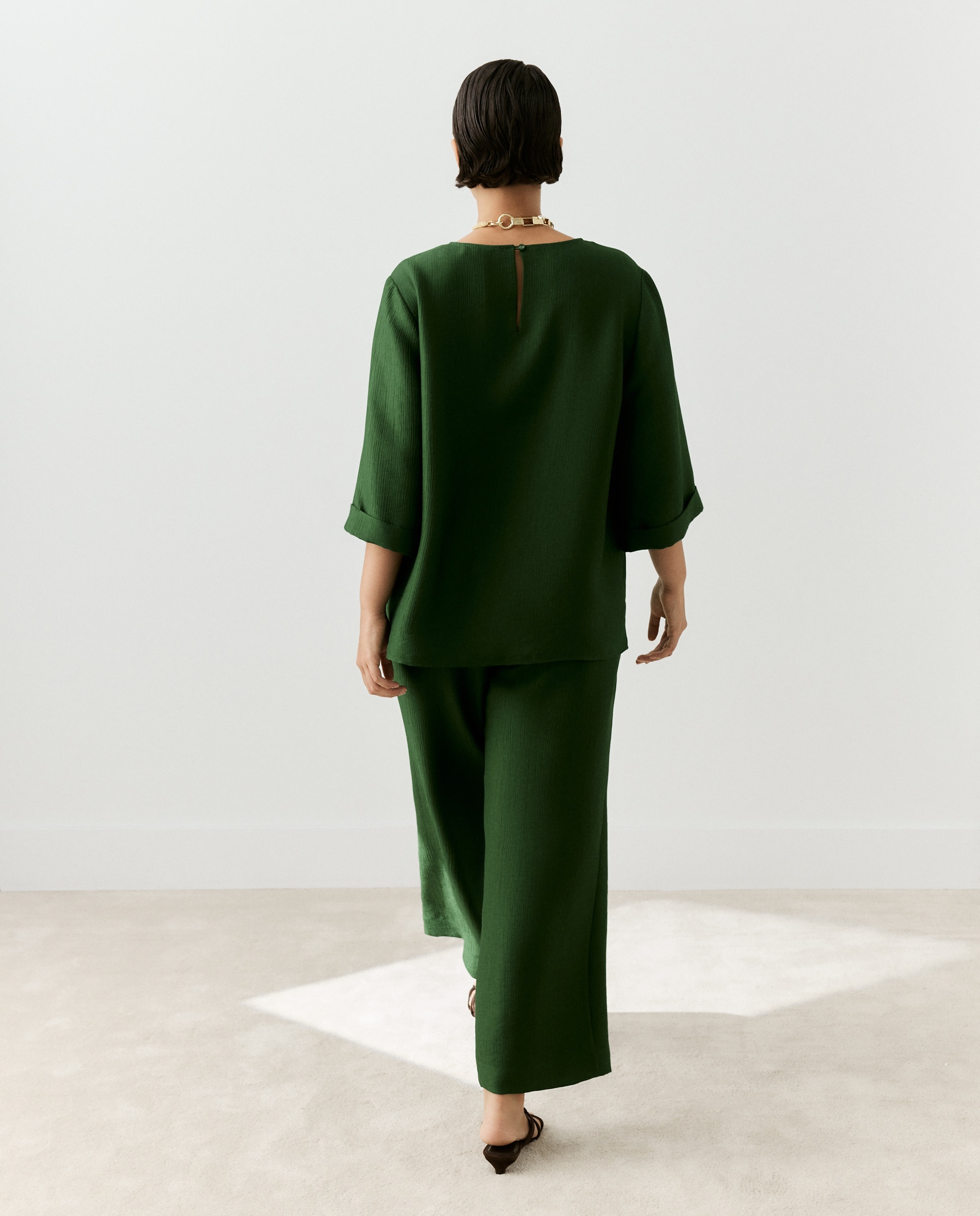 Blusa de mujer de manga corta y jacquard - Couchel - Verde Verde-3
