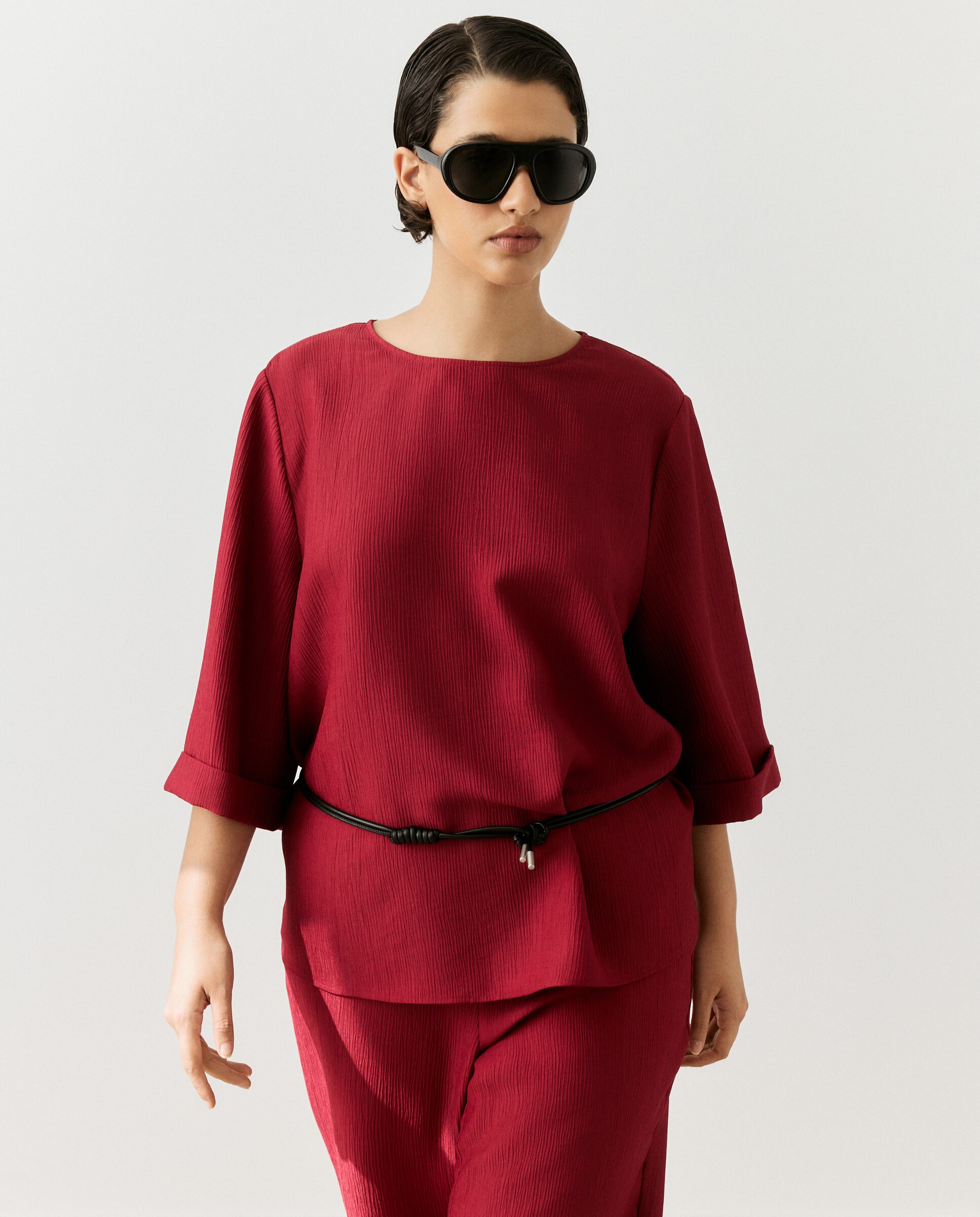 Imagen 0 de Blusa de mujer de manga corta y jacquard 200 Rosa