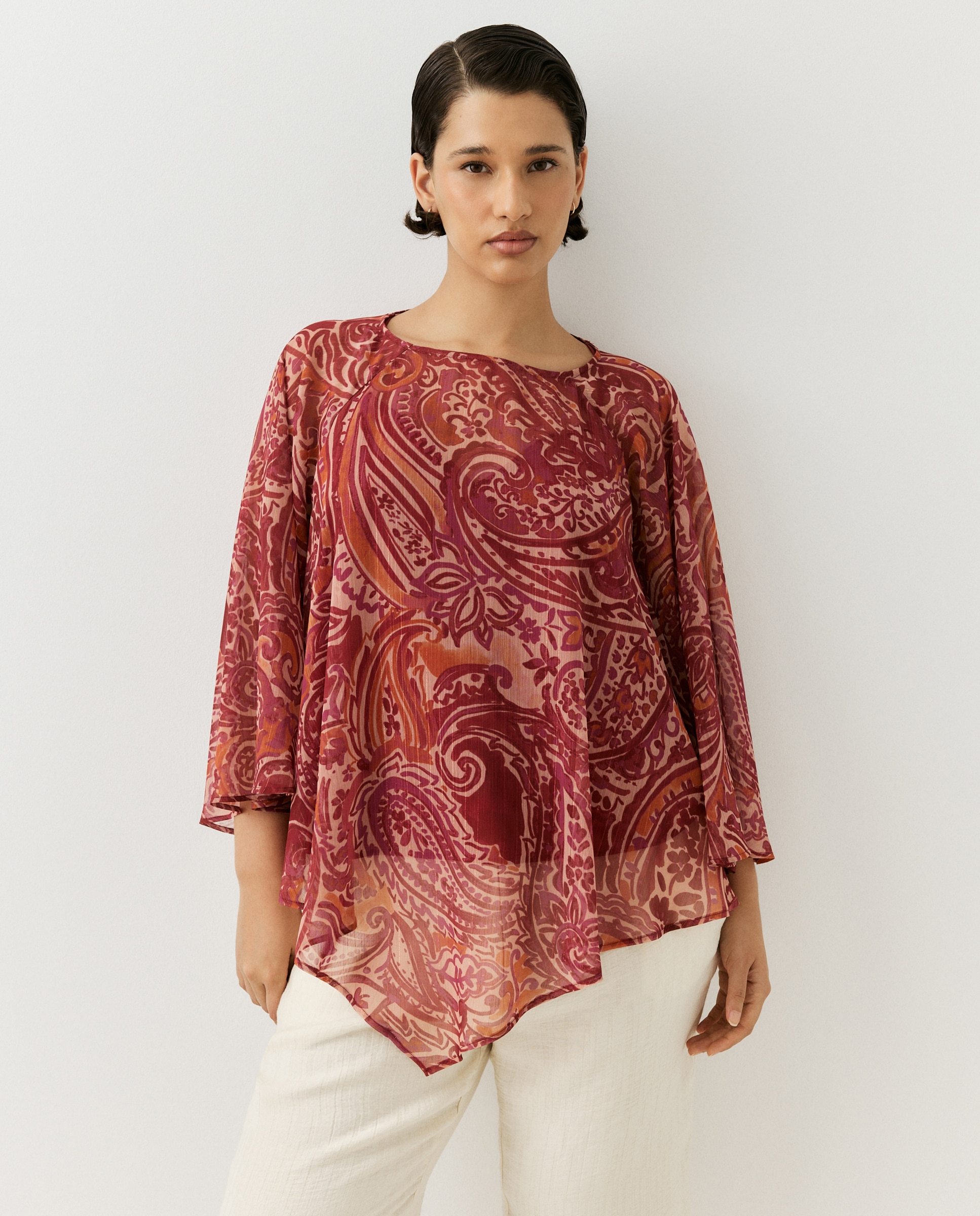 Blusa capa de mujer gasa estampada - Couchel - Rosa Rosa-1