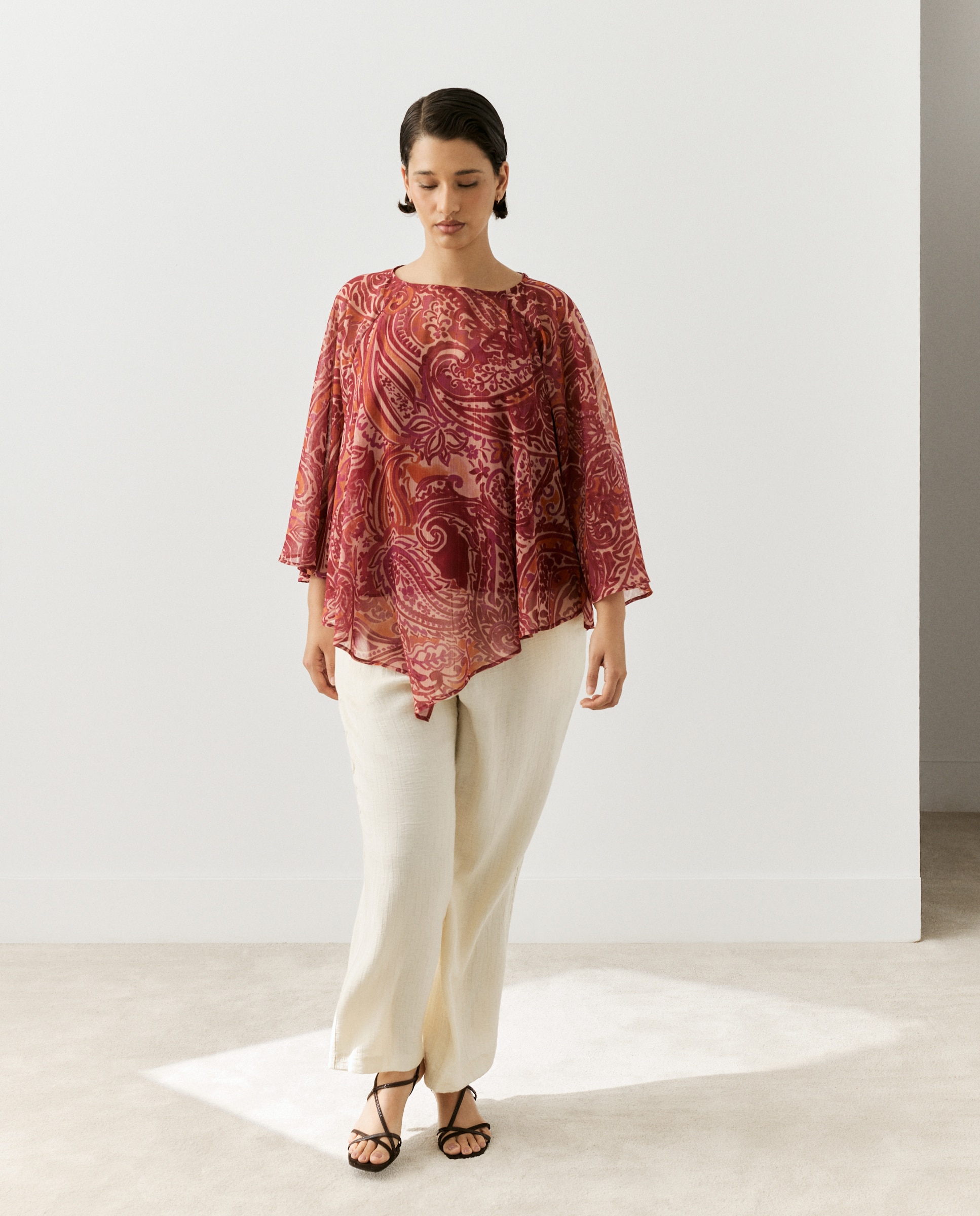Blusa capa de mujer gasa estampada - Couchel - Rosa Rosa-2