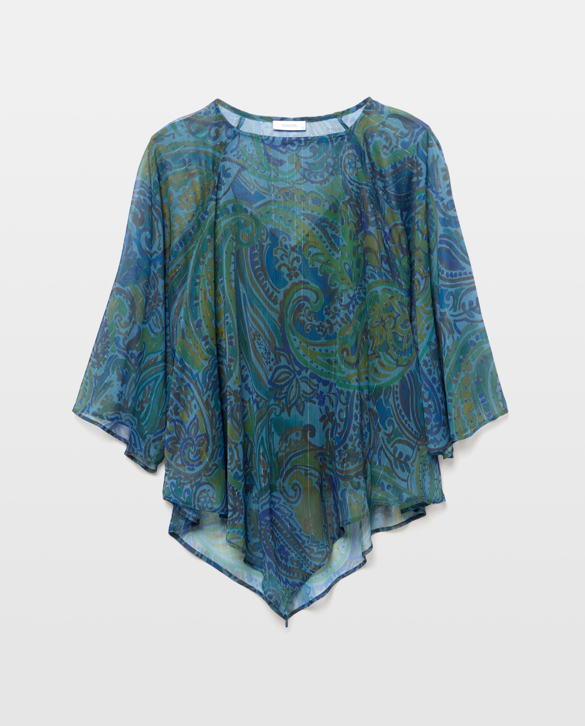 Blusa Tipo Capa de Chiffon com Estampado Azul-4