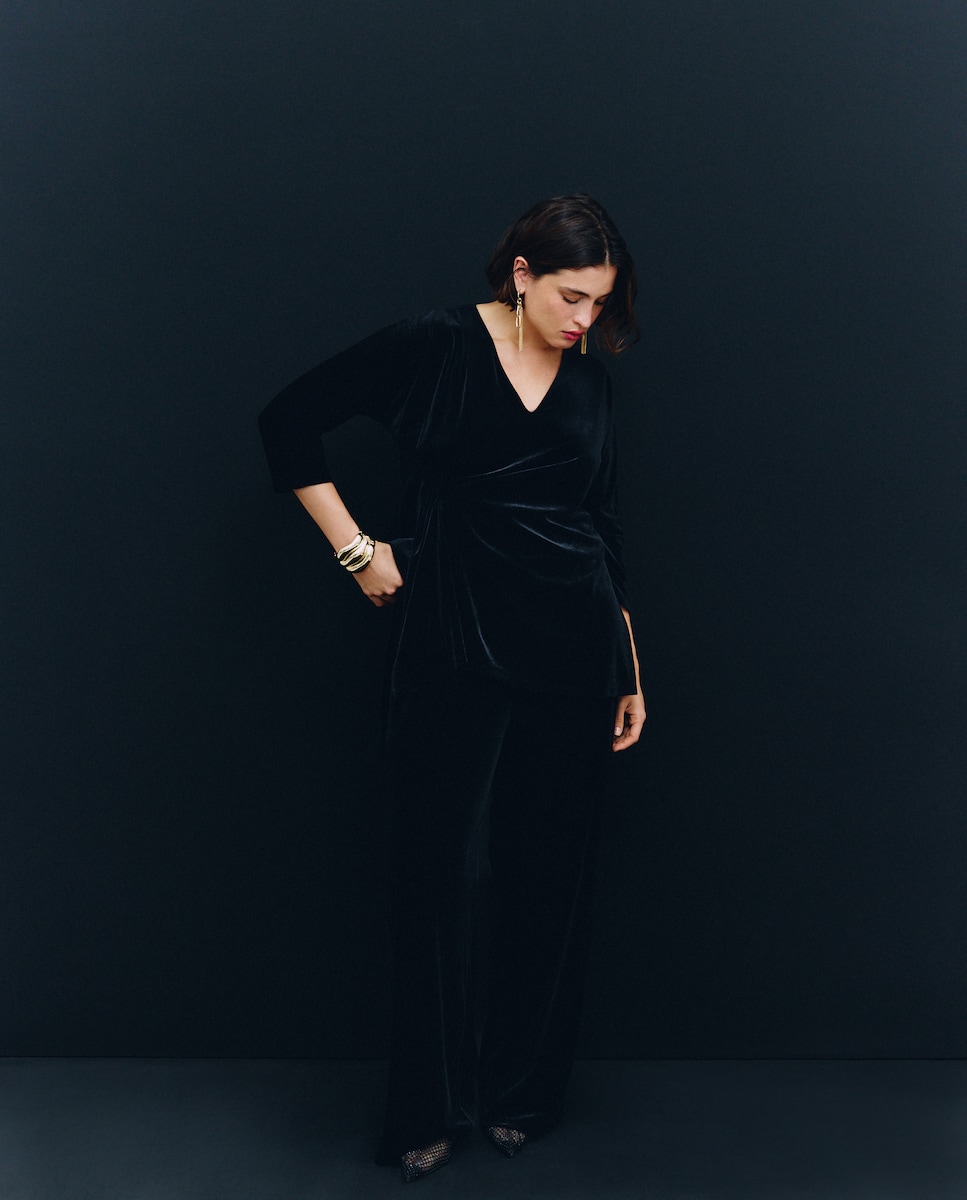 Camisola Lisa com Manga 3/4 Preto-1