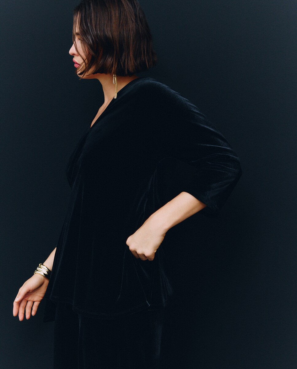 Camisola Lisa com Manga 3/4 Preto-2