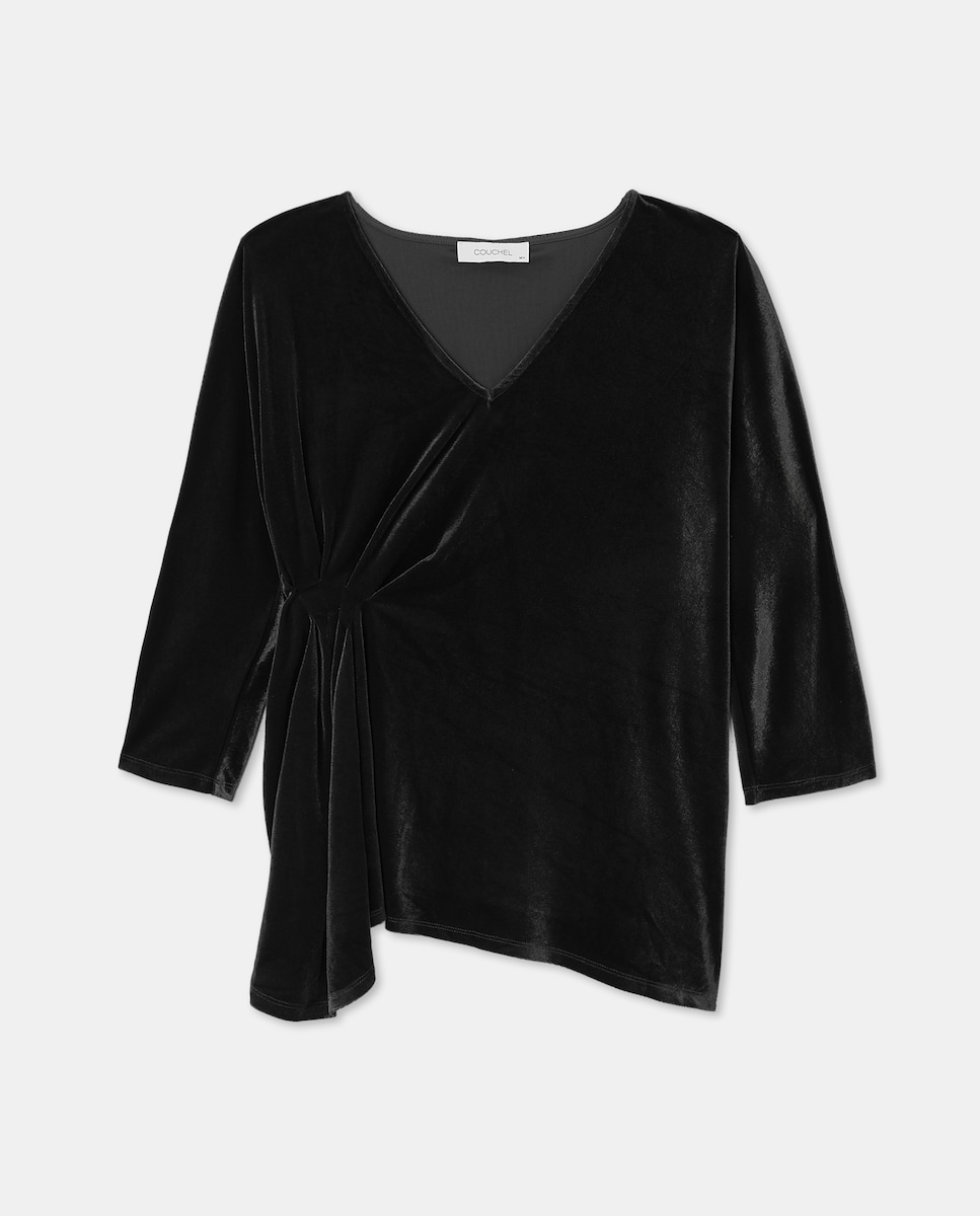 Camisola Lisa com Manga 3/4 Preto-4