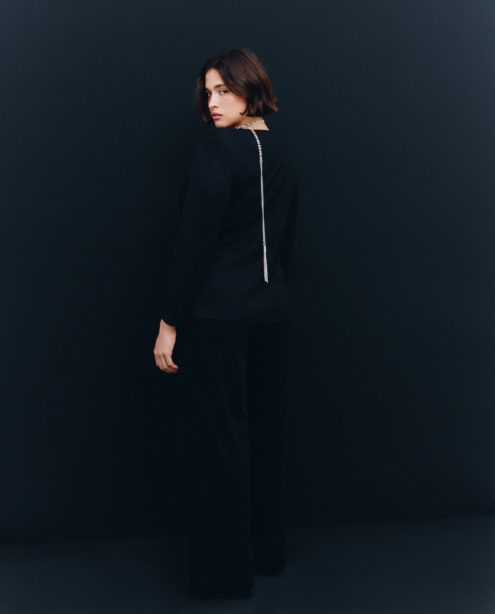 Camisola Lisa com Manga 3/4 Preto-3