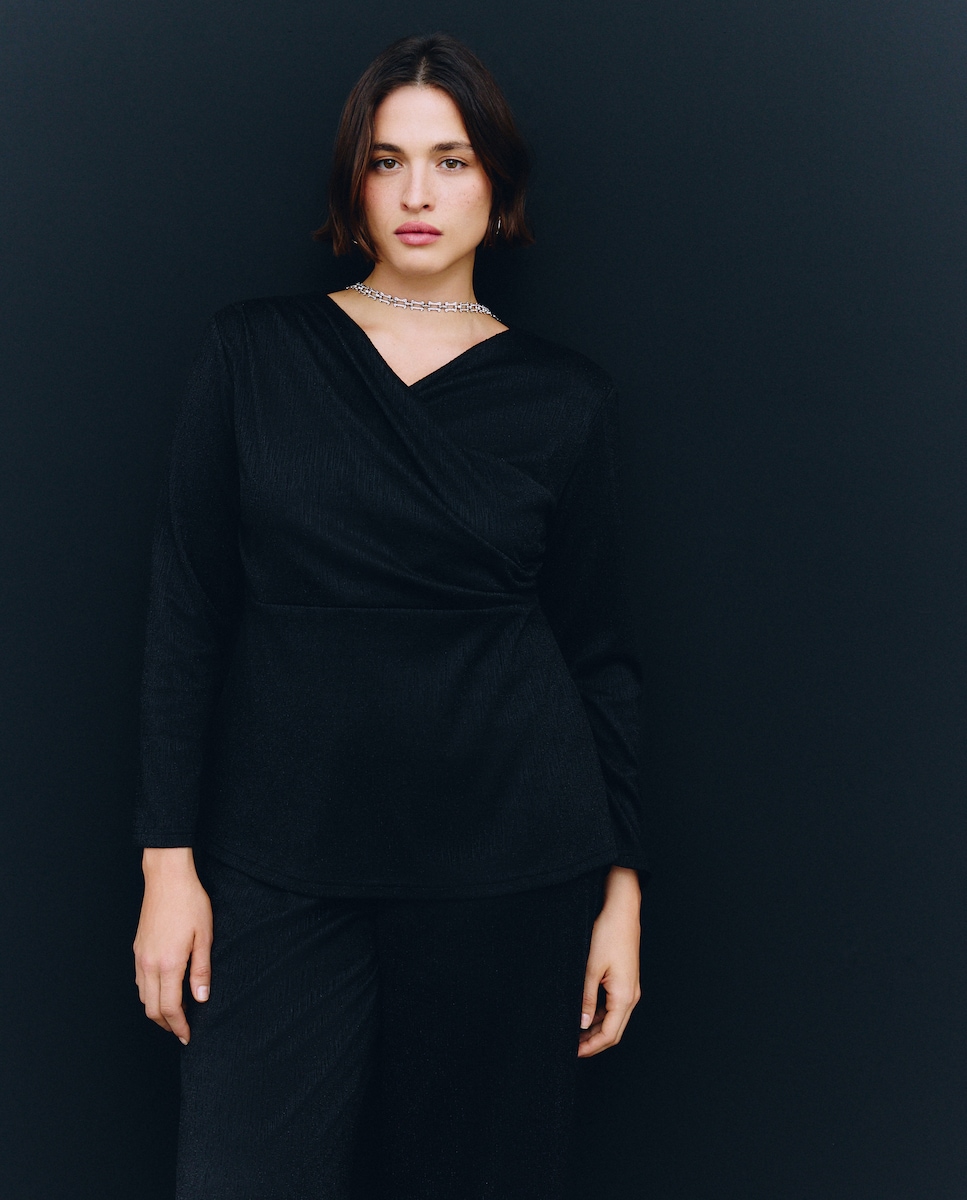 Camisola Lisa com Manga 3/4 Preto-4