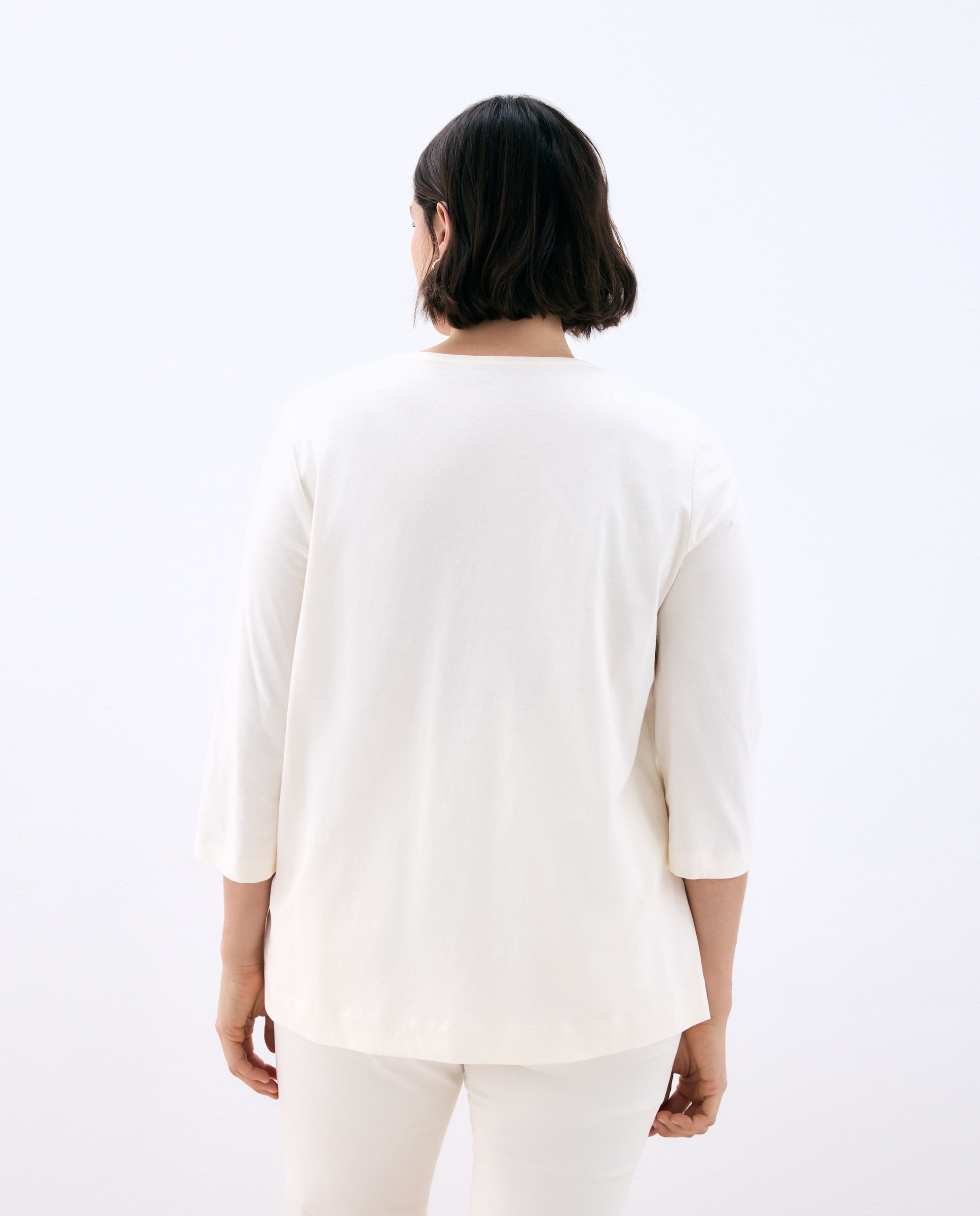 Camisola com Manga Comprida e Decote em Bico 120 Cru-3