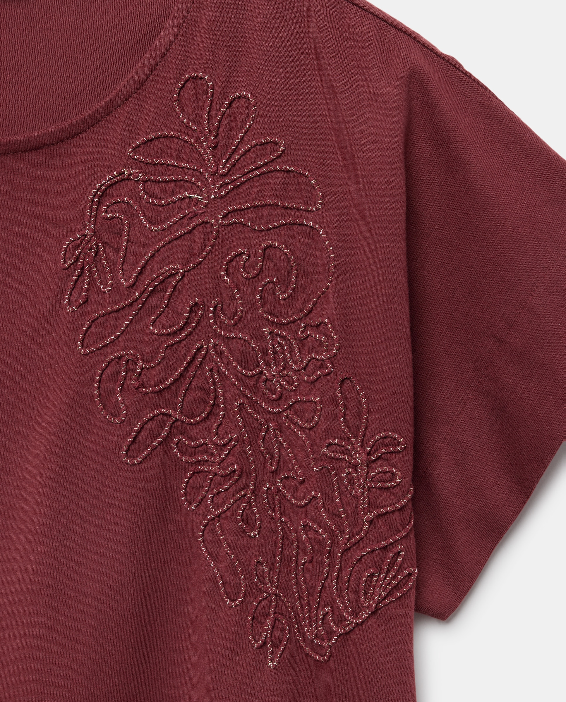 Camiseta de mujer de manga corta con flor en el hombro - Couchel - 290 Burdeos 290 Burdeos-5