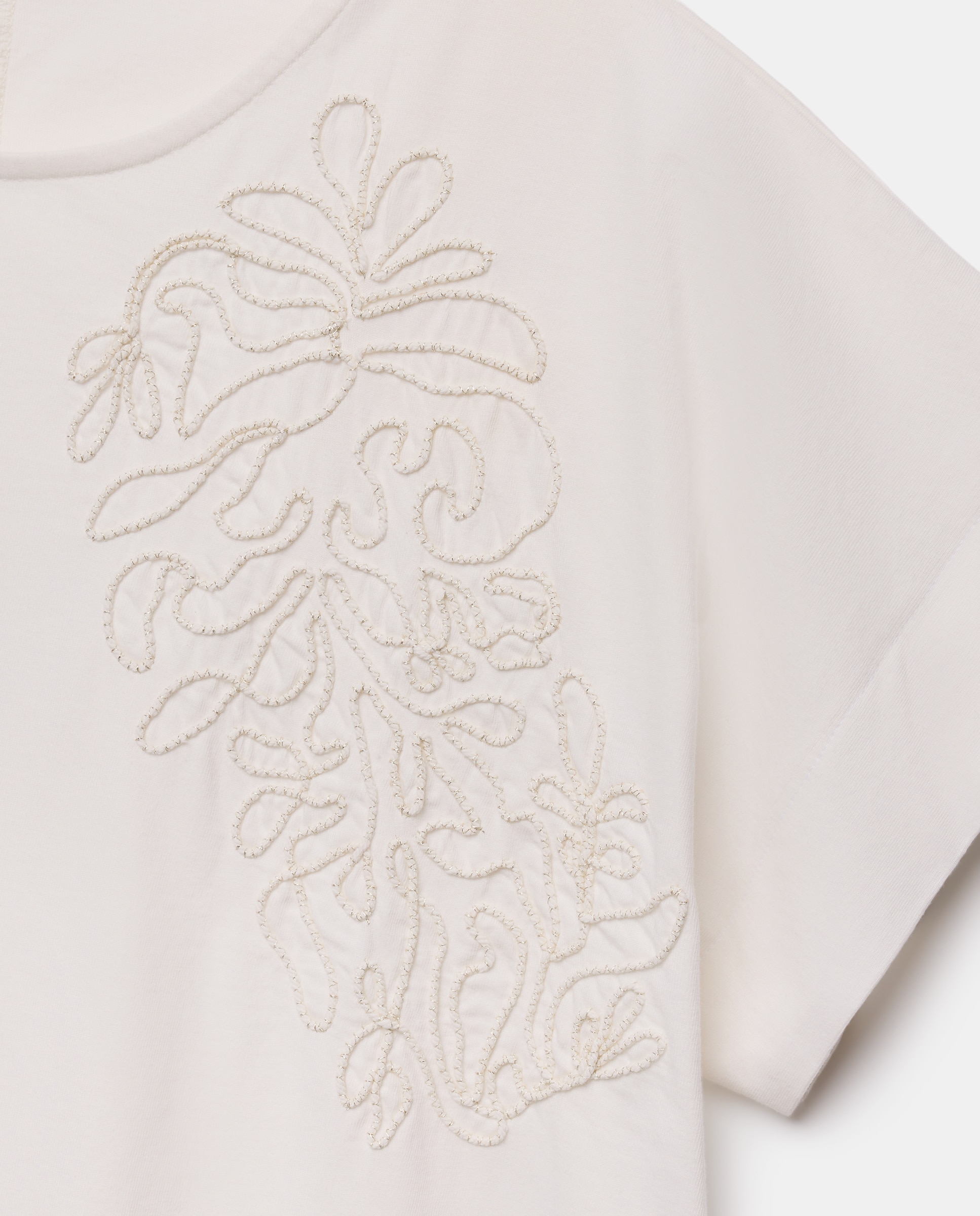 T-shirt de Manga Curta com Flor no Ombro Branco-marfim-6