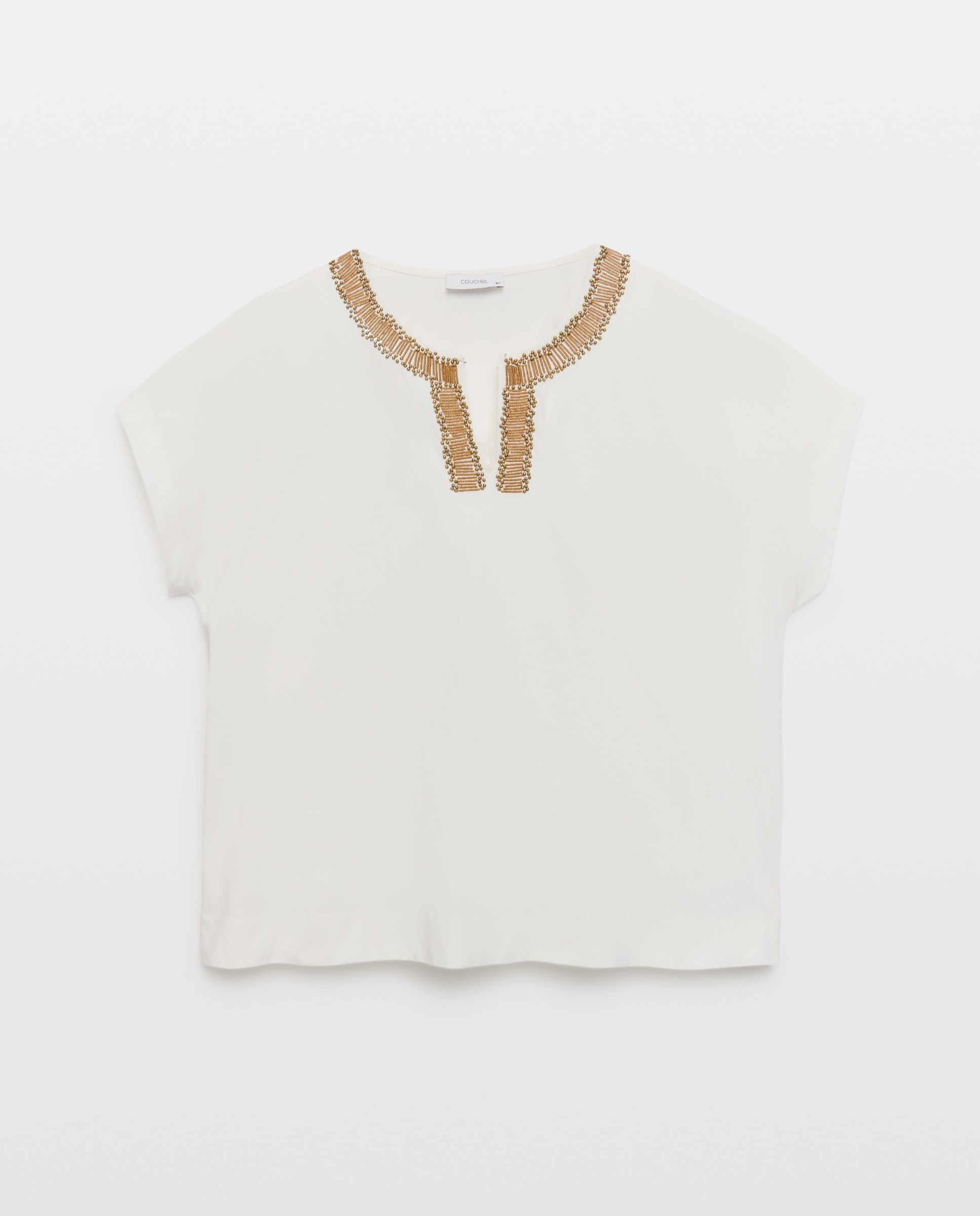 Camiseta de mujer bordada bolitas - Couchel - Blanco roto Blanco roto-4