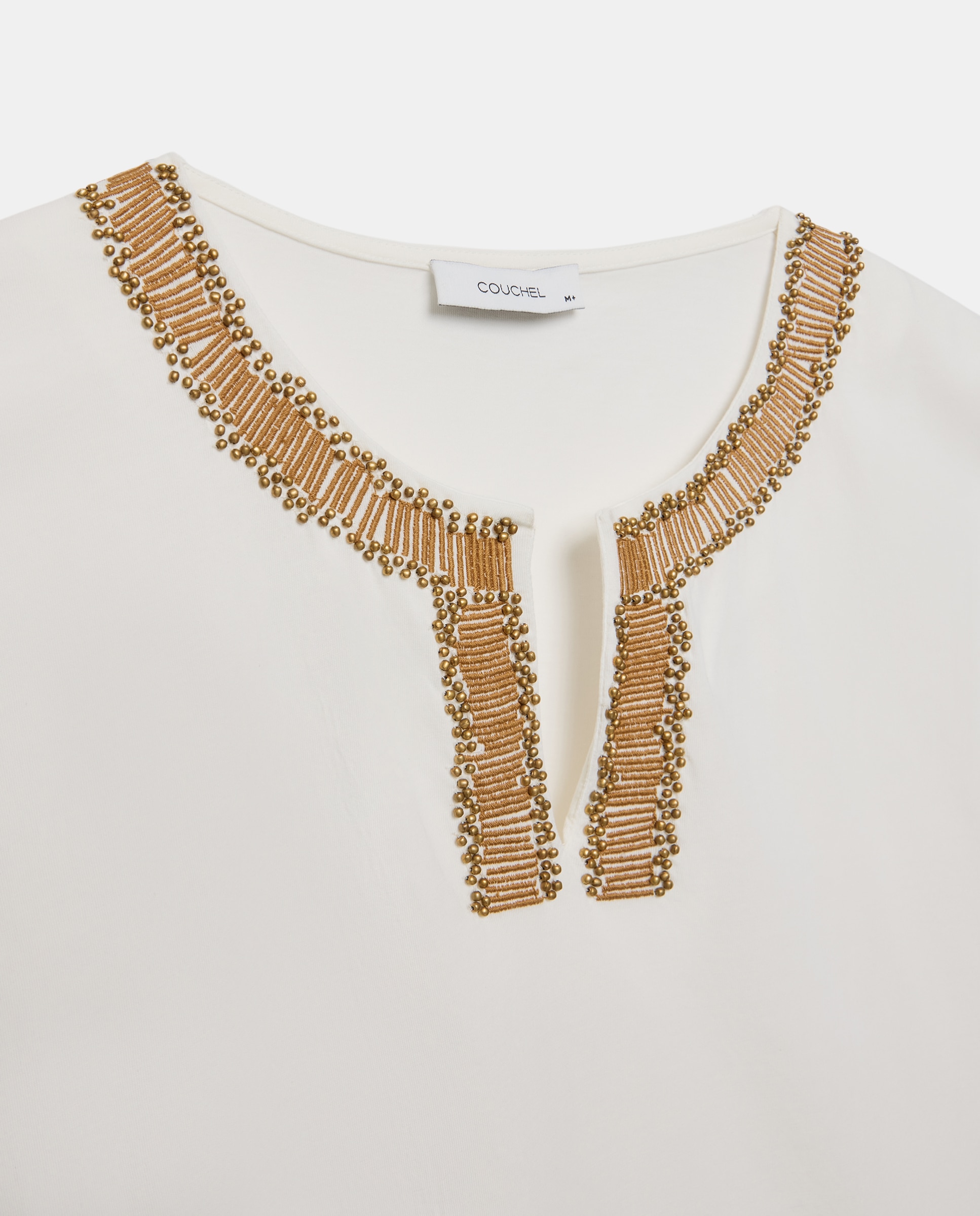 Camiseta de mujer bordada bolitas - Couchel - Blanco roto Blanco roto-5