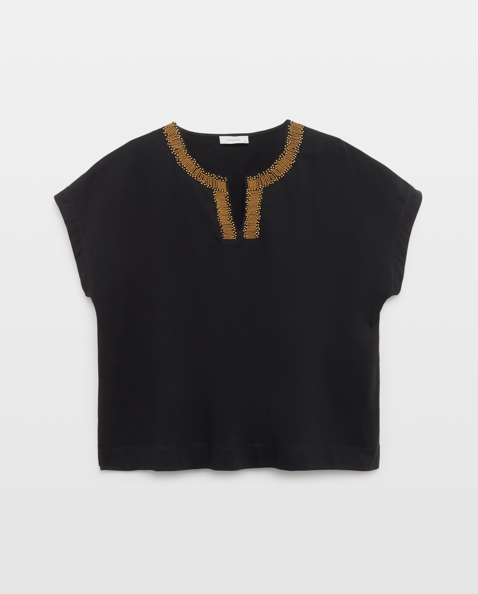 T-shirt com Bordado de Bolinhas Preto-4