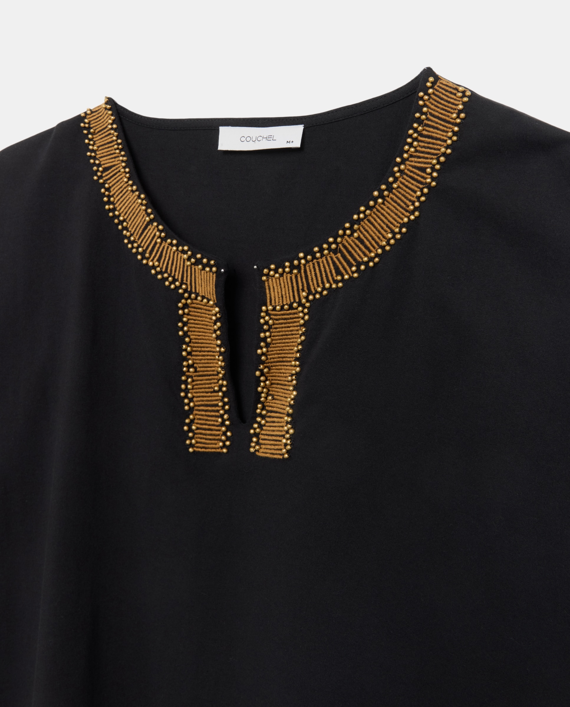 T-shirt com Bordado de Bolinhas Preto-5