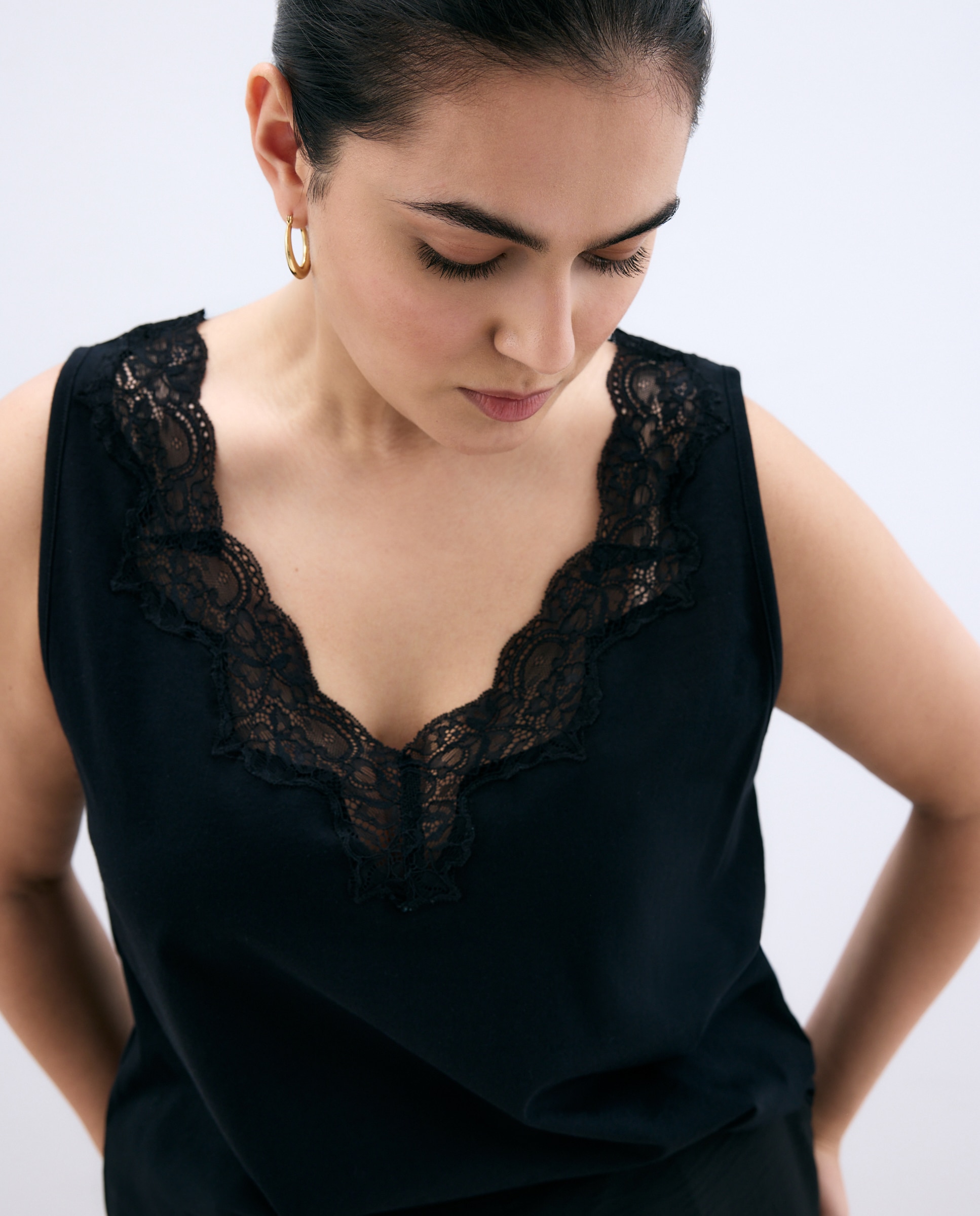 Camiseta de mujer tirantes lencera - Couchel - Negro Negro-2