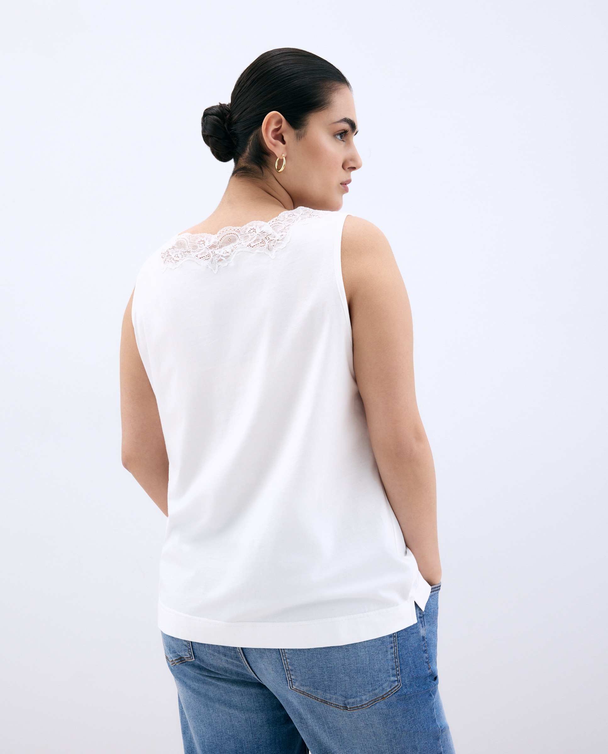 T-shirt de Alças Rendilhadas Branco-marfim-3