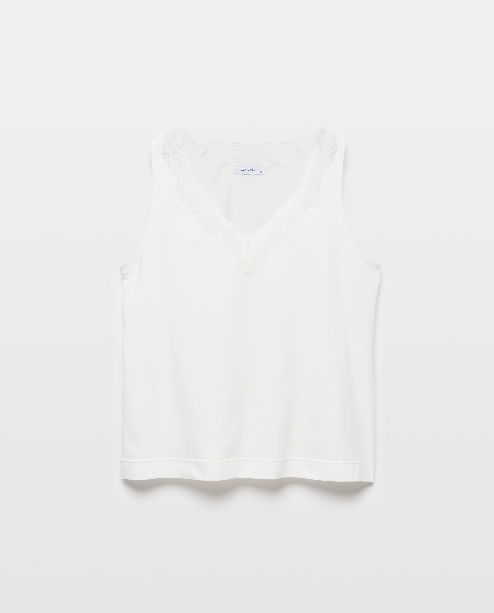 T-shirt de Alças Rendilhadas Branco-marfim-4
