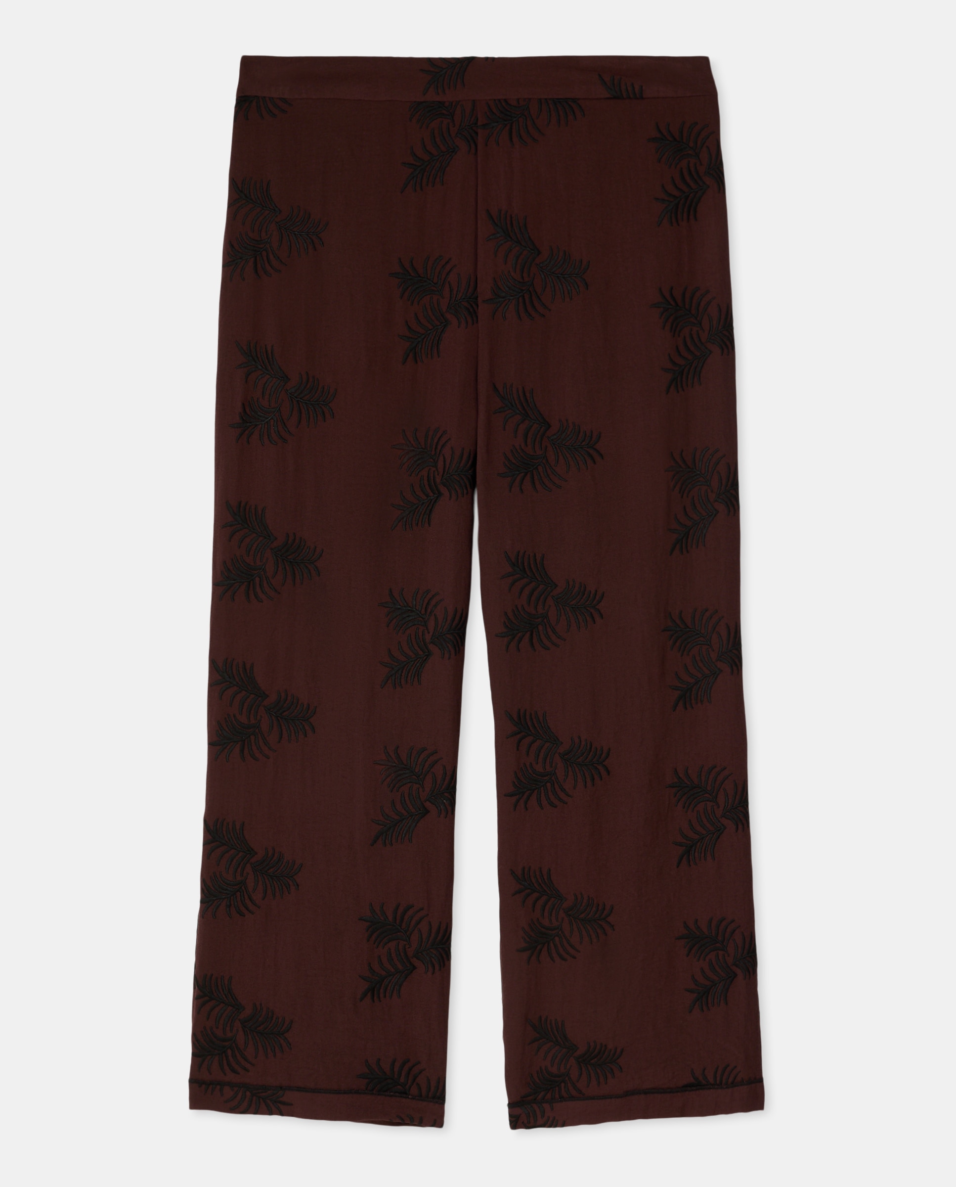 Calças Cropped Bordadas Castanho-4