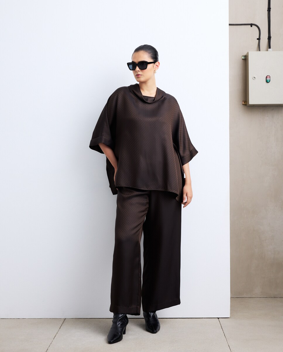 Calças Formais Largas Castanho-1