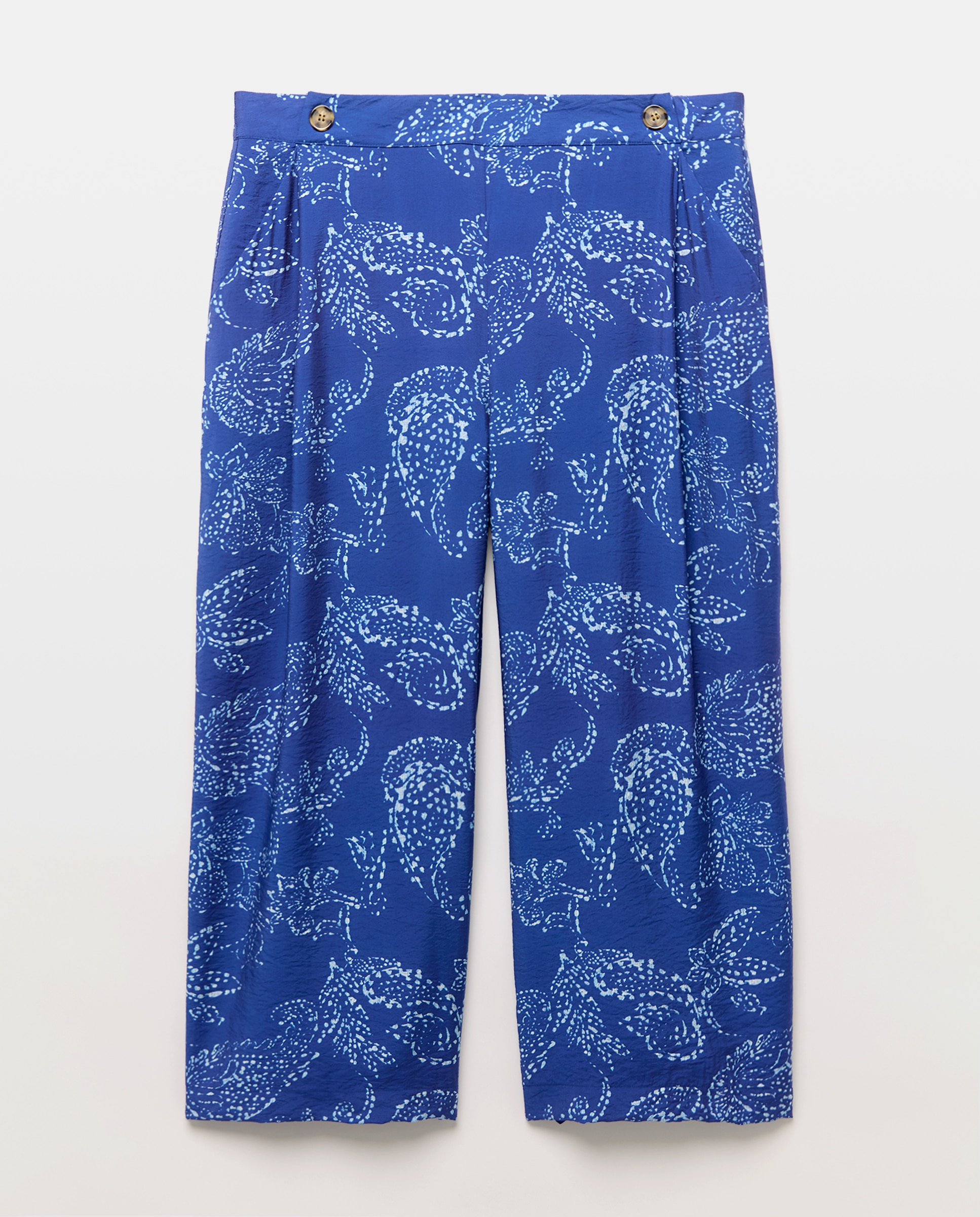 Calças Fluidas com EStampado de Caxemira Azul-4