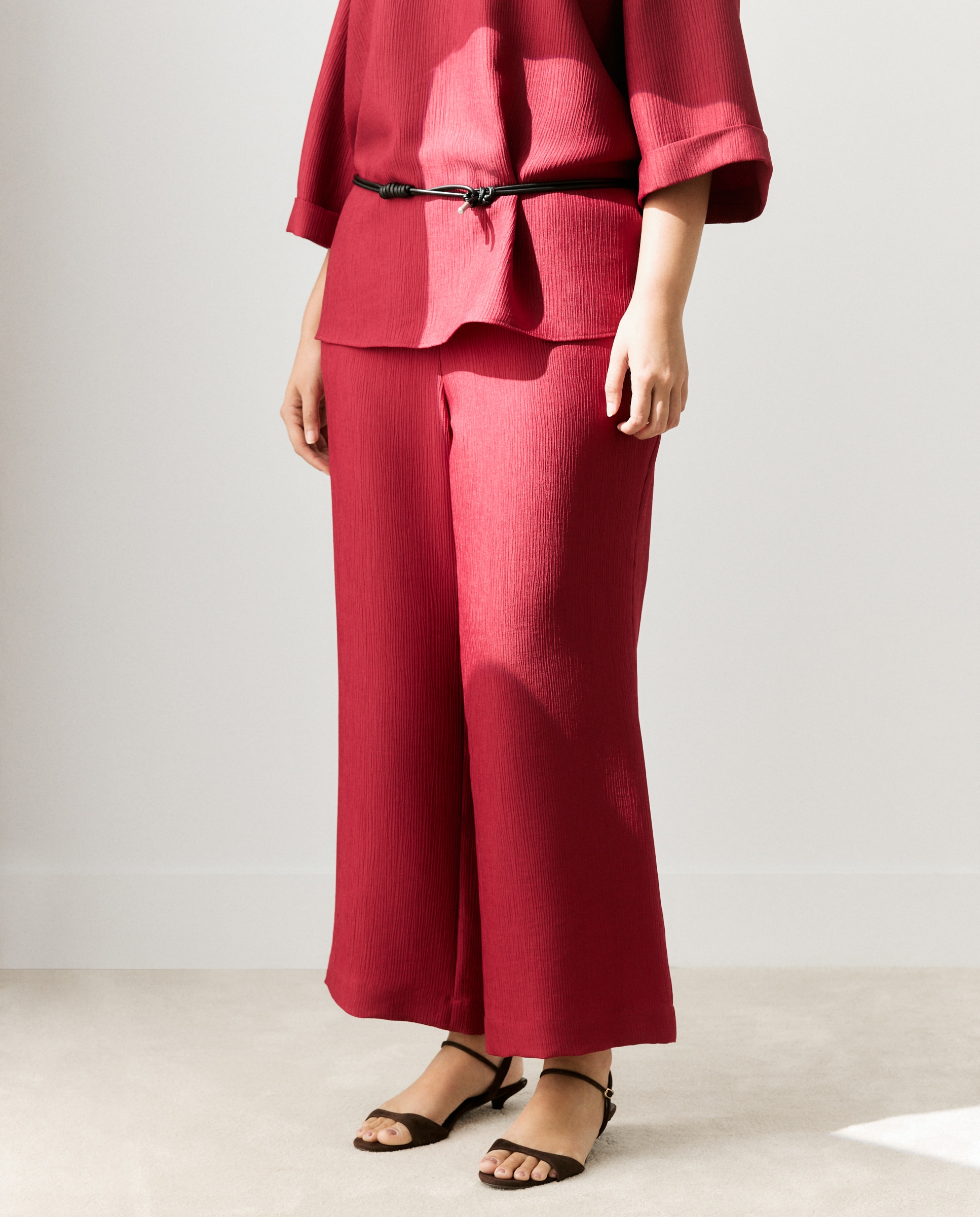 Calças Fluidas com Jacquard 200 Rosa-2