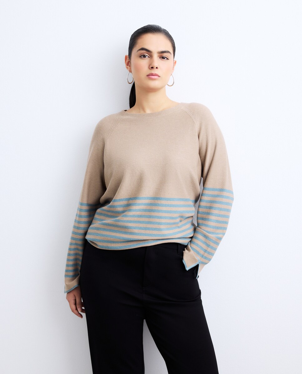 Camisola de Malha de Viscose com Decote Redondo Camel-2