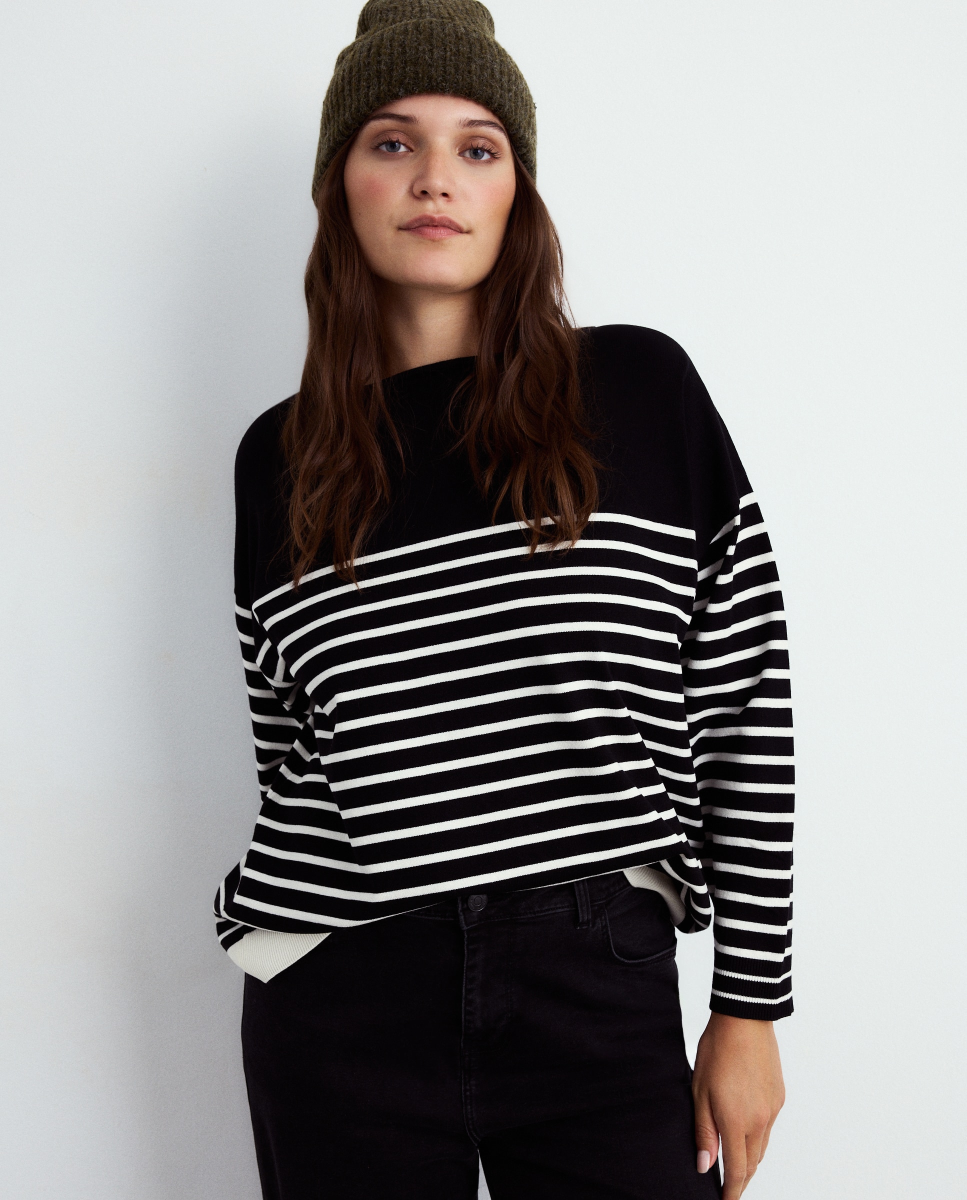 Imagen 0 de Jersey de rayas cuello barco de mujer