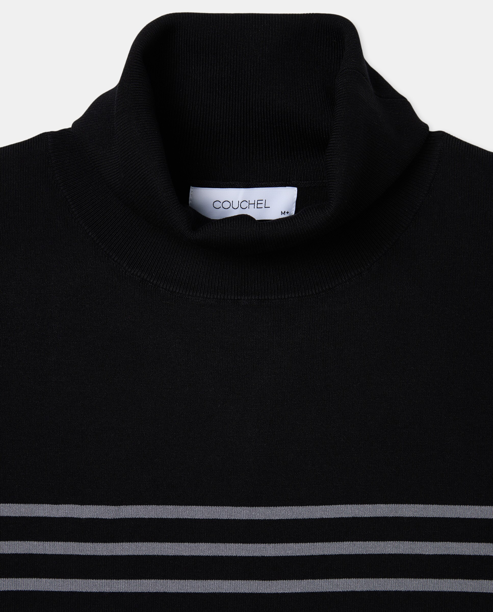 Camisola de Malha de Gola Alta às Riscas Preto-5