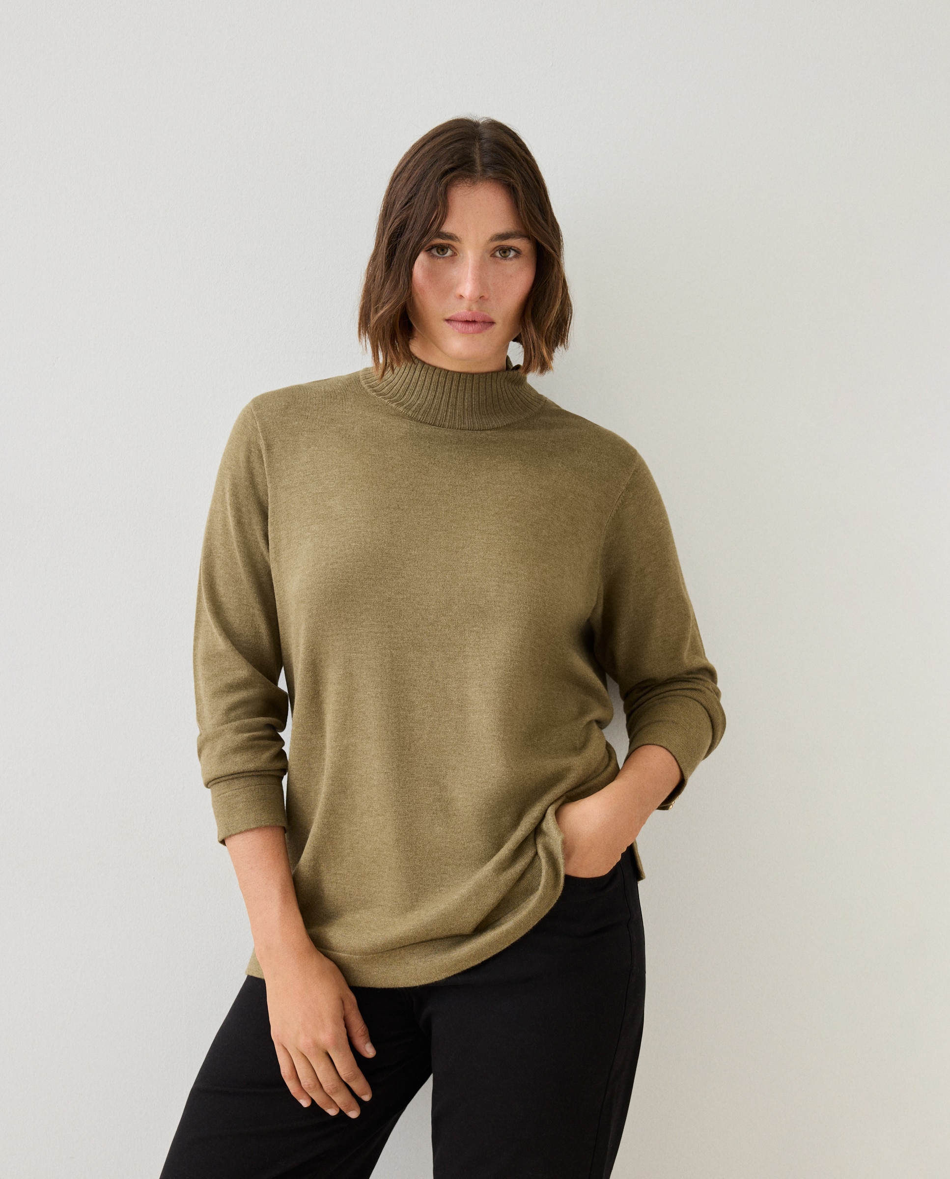 Jersey de mujer con cuello perkins - Couchel - 510 Verde claro 510 Verde claro-1