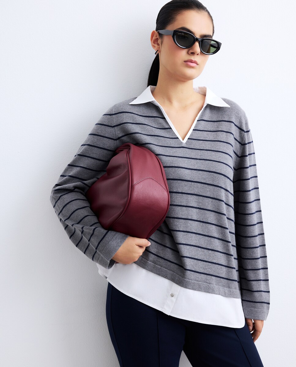 Jersey de rayas con tejido combinado de mujer 48-50/M+ Gris